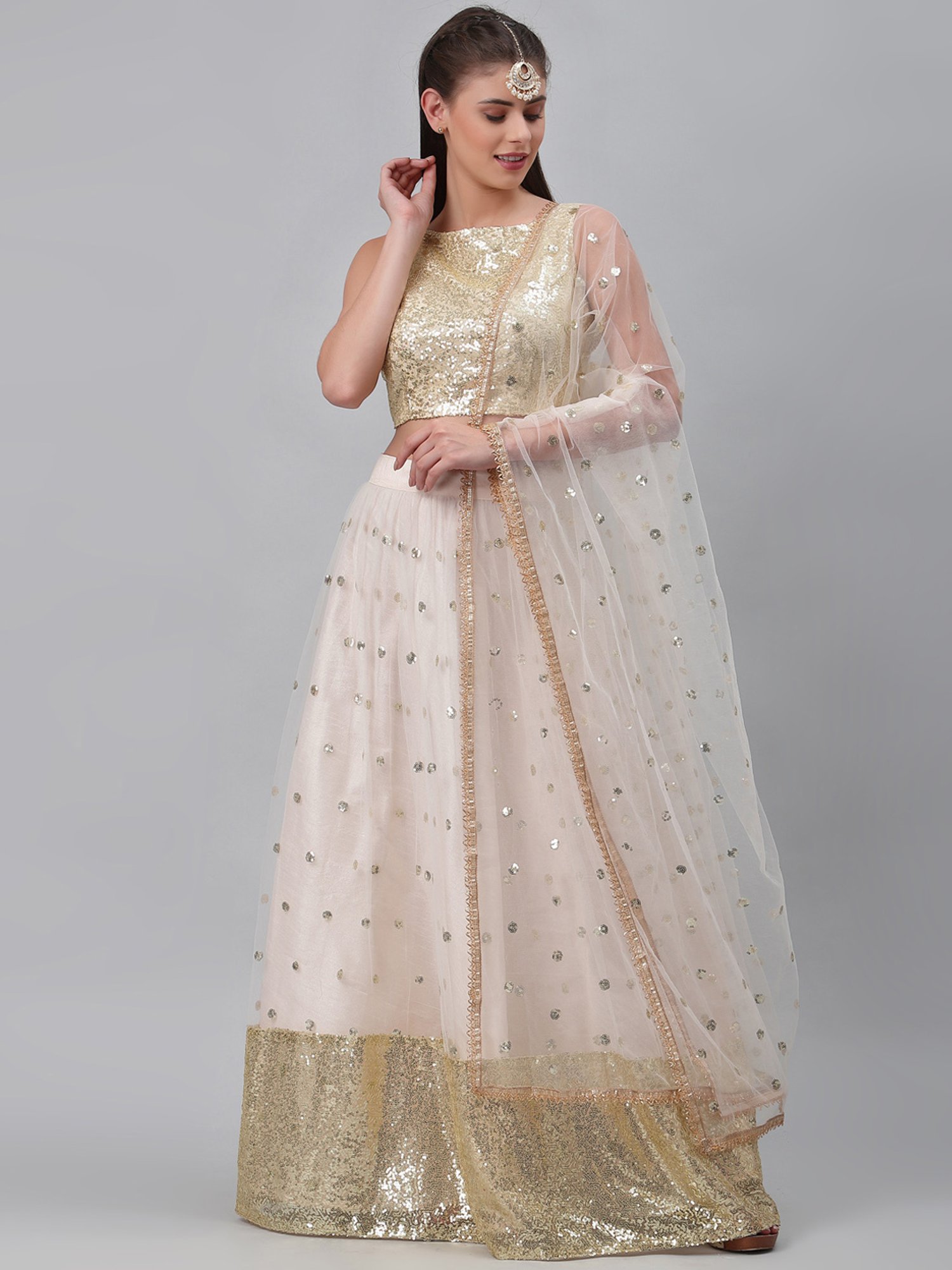 Buy Off-white and Golden Unstitched Lehenga & Blouse With Dupatta Online in  India - Etsy