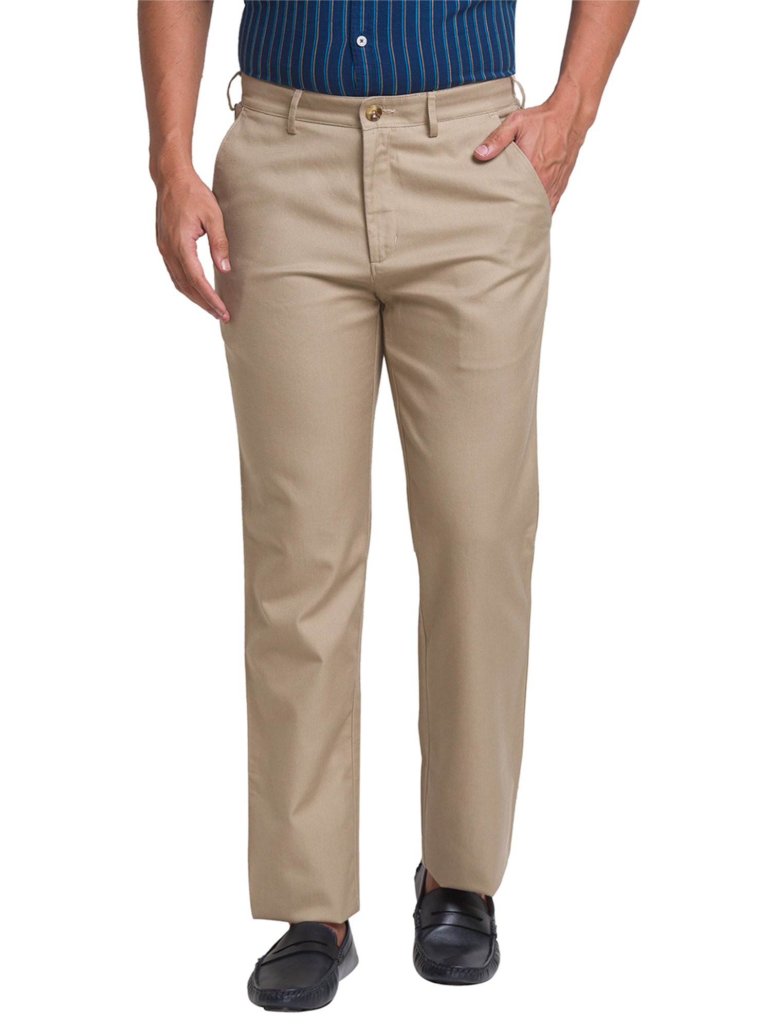 Buy COLOR PLUS Khaki Mens Regular Fit 5 Pocket Solid Trousers  Shoppers  Stop