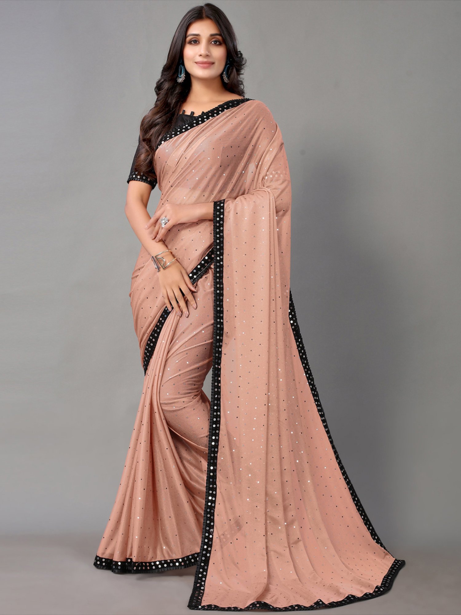 Plain Golden Net Saree | 3d-mon.com