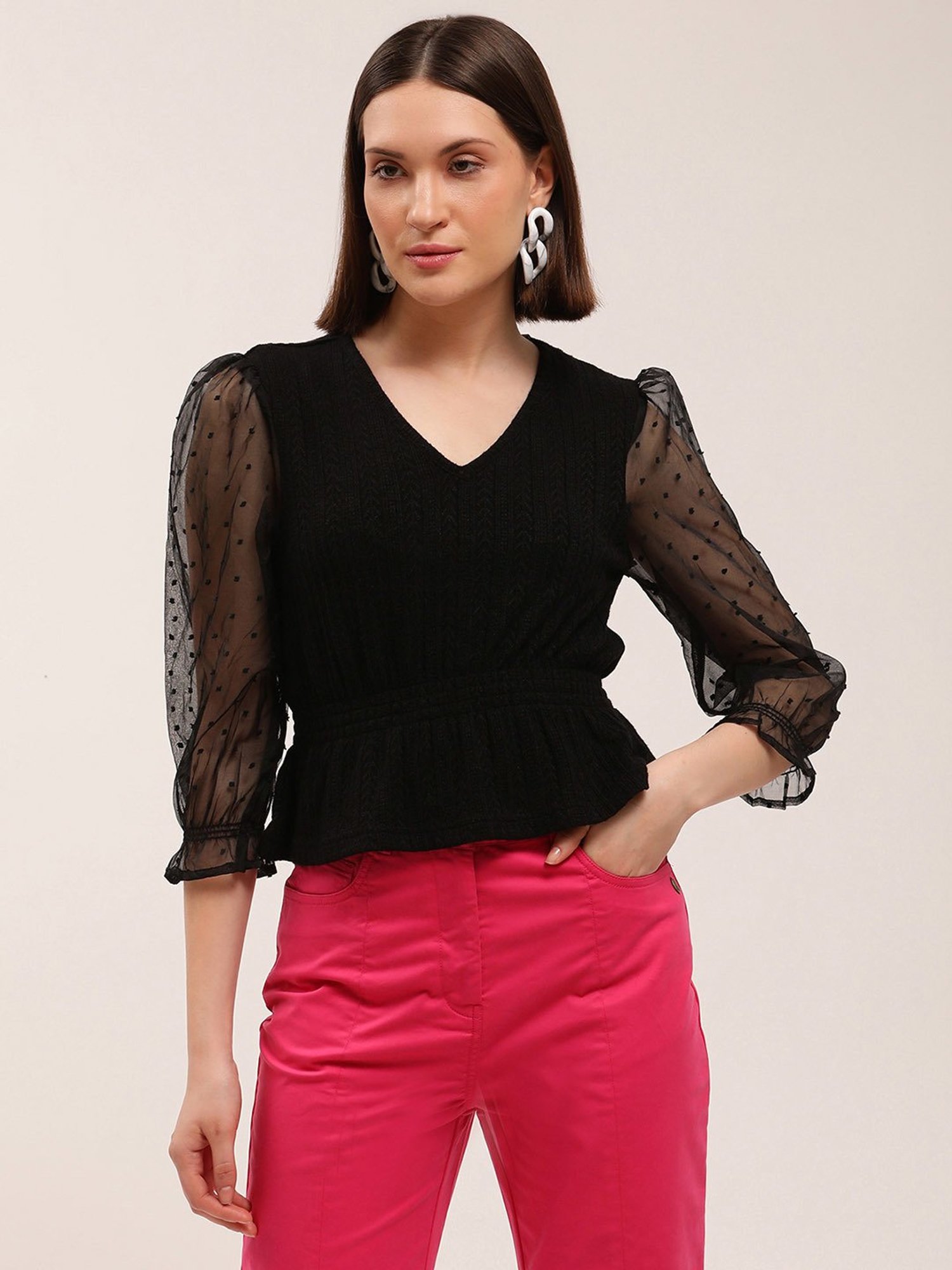 Buy Elle Black Peplum Top for Women's Online @ Tata CLiQ
