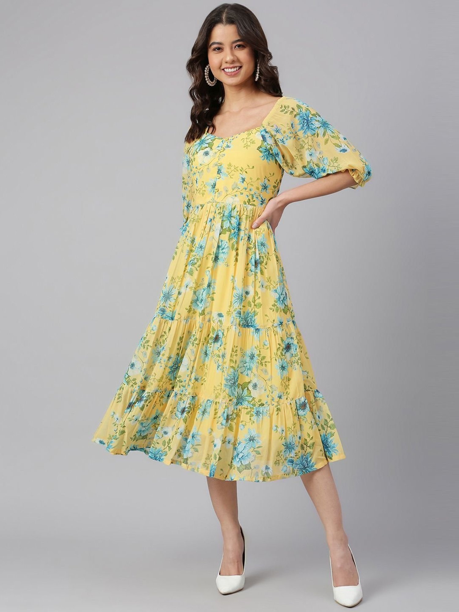 Buy Yellow Floral Print Shirt Dress Online - Aarke International Store View