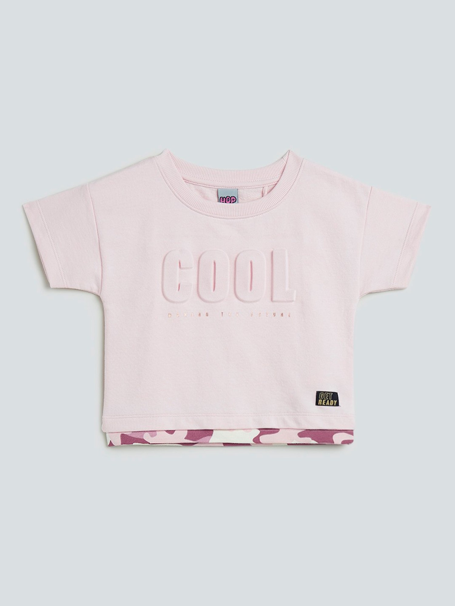 HOP Kids by Westside Light Pink Embossed Design T-Shirt