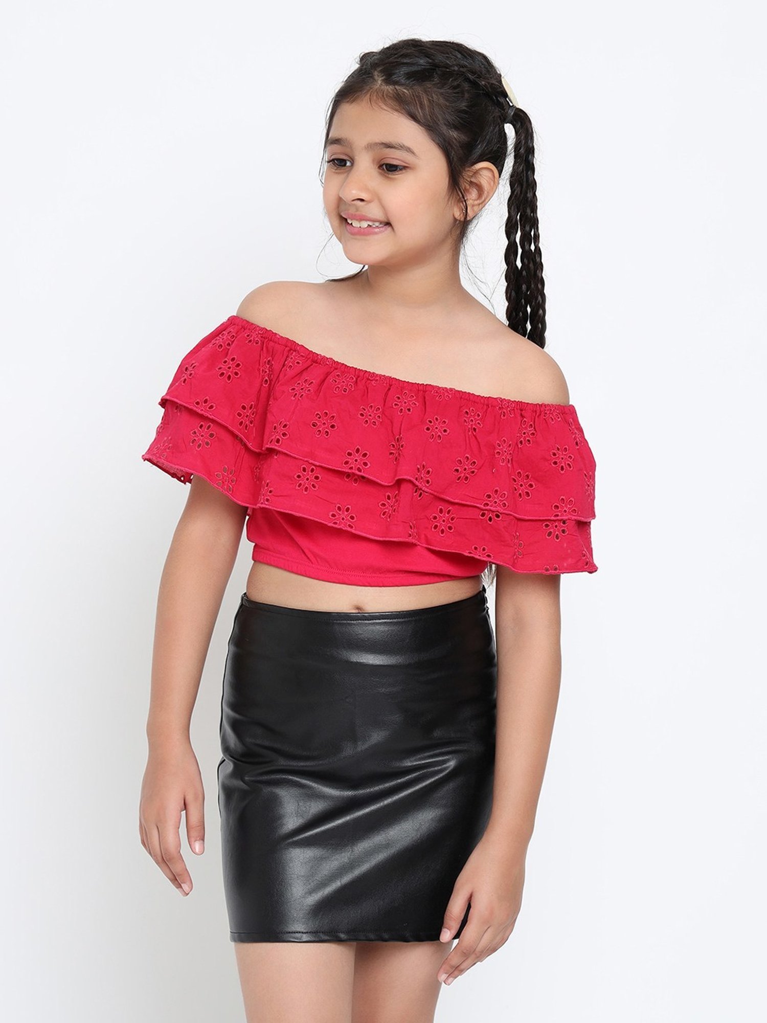 Natilene Kids Pink Printed Crop Top