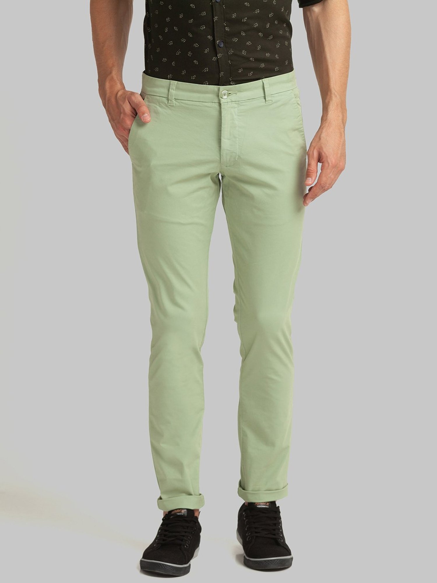 Buy Sarona Men Light Green Solid Cotton Blend Trousers 30 Online at Best  Prices in India  JioMart