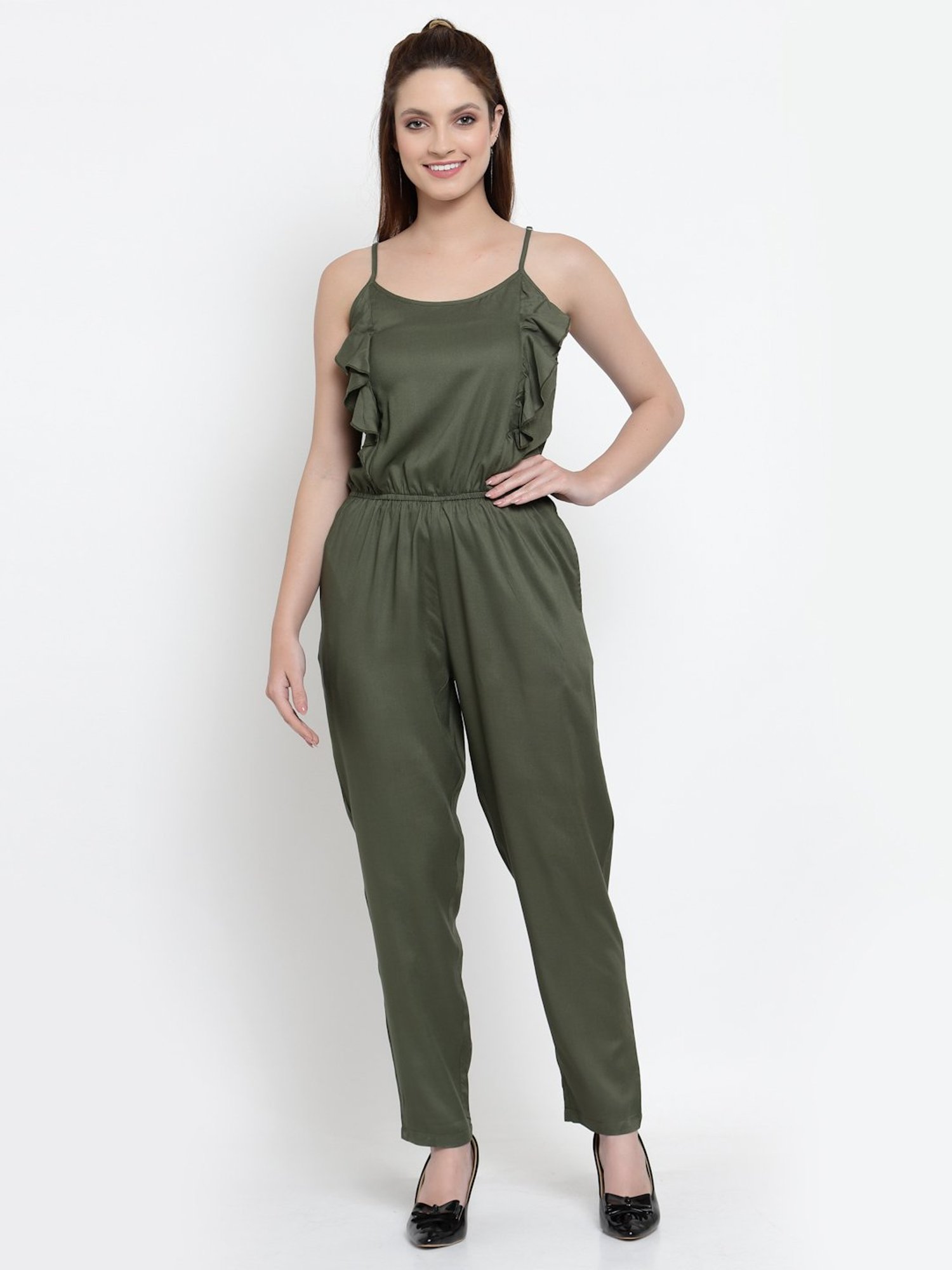 Buy NEUDIS Olive Green Sleeveless Jumpsuit for Women Online