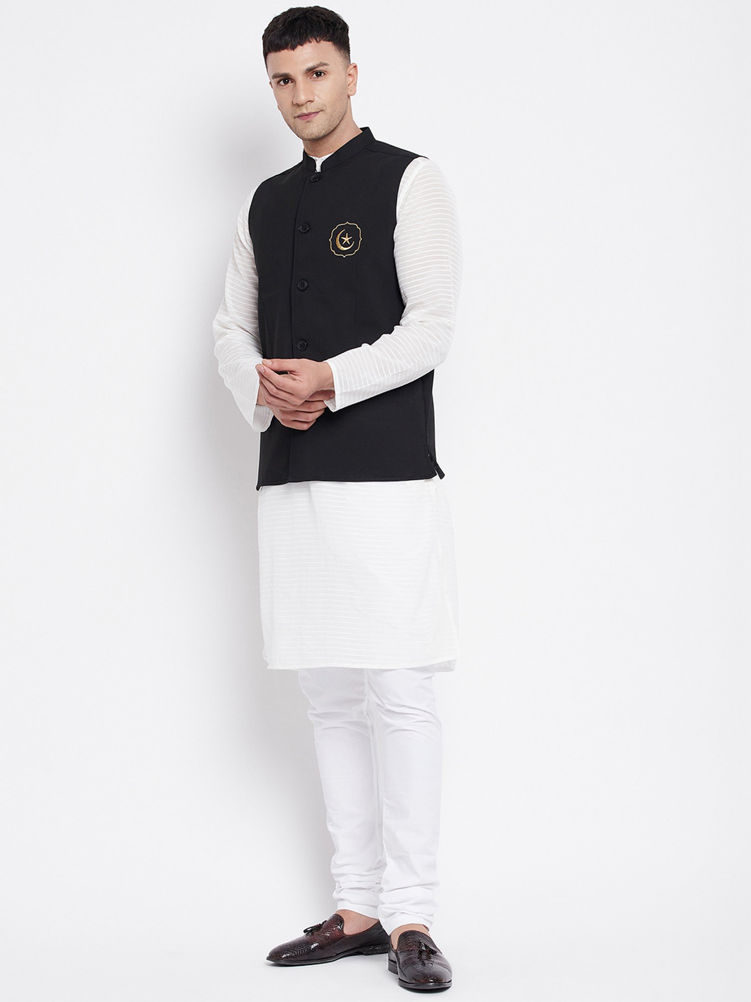 White kurta black outlet jacket