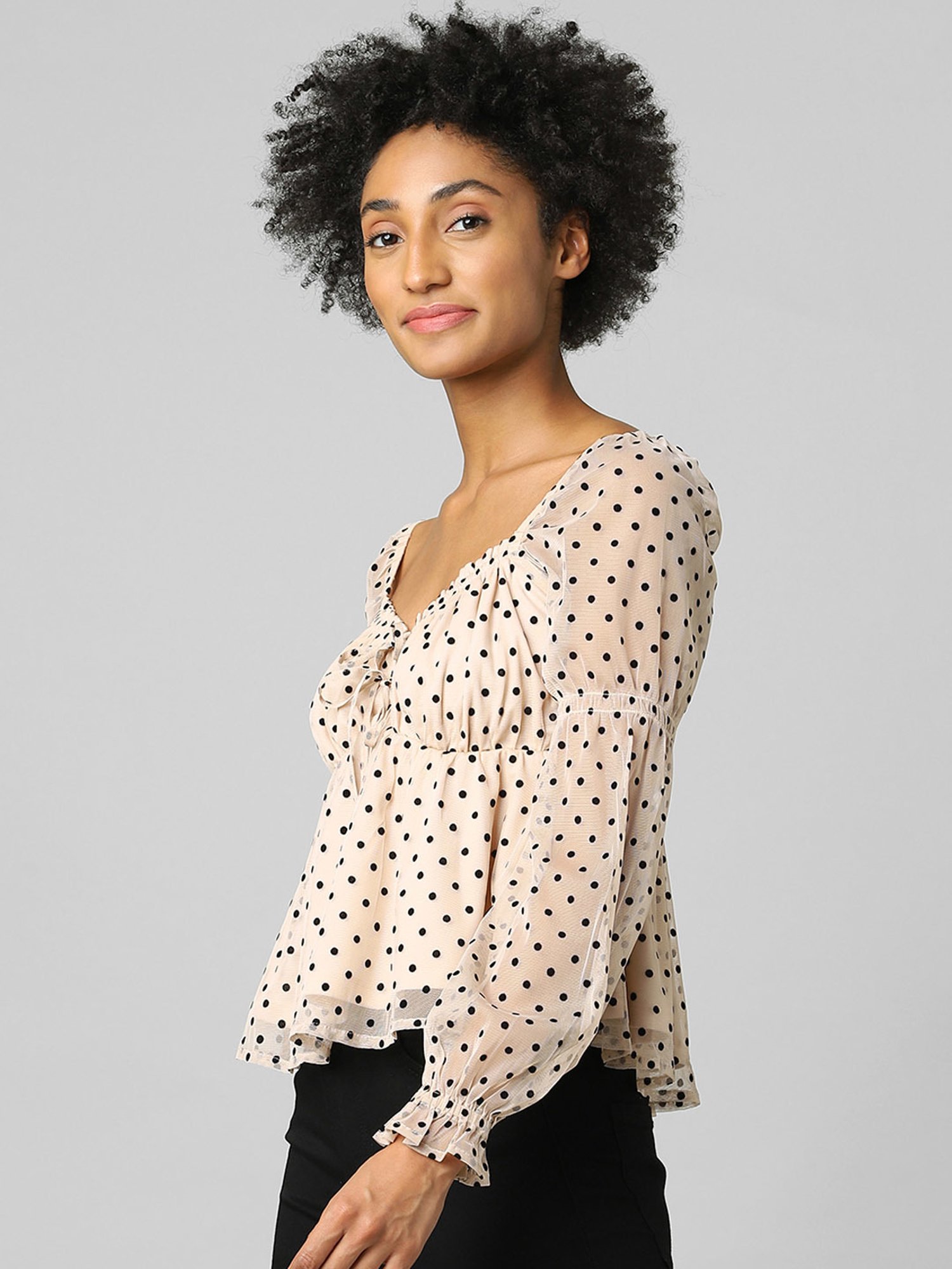 Buy Only Beige Printed Sweet Heart Neck Peplum Top for Women's