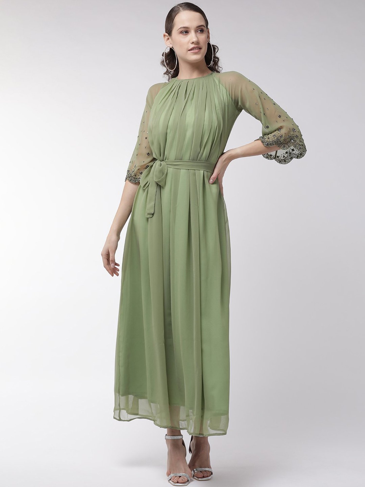 Olive Green Mirror Work Ethnic Maxi Dress – The Anarkali Shop