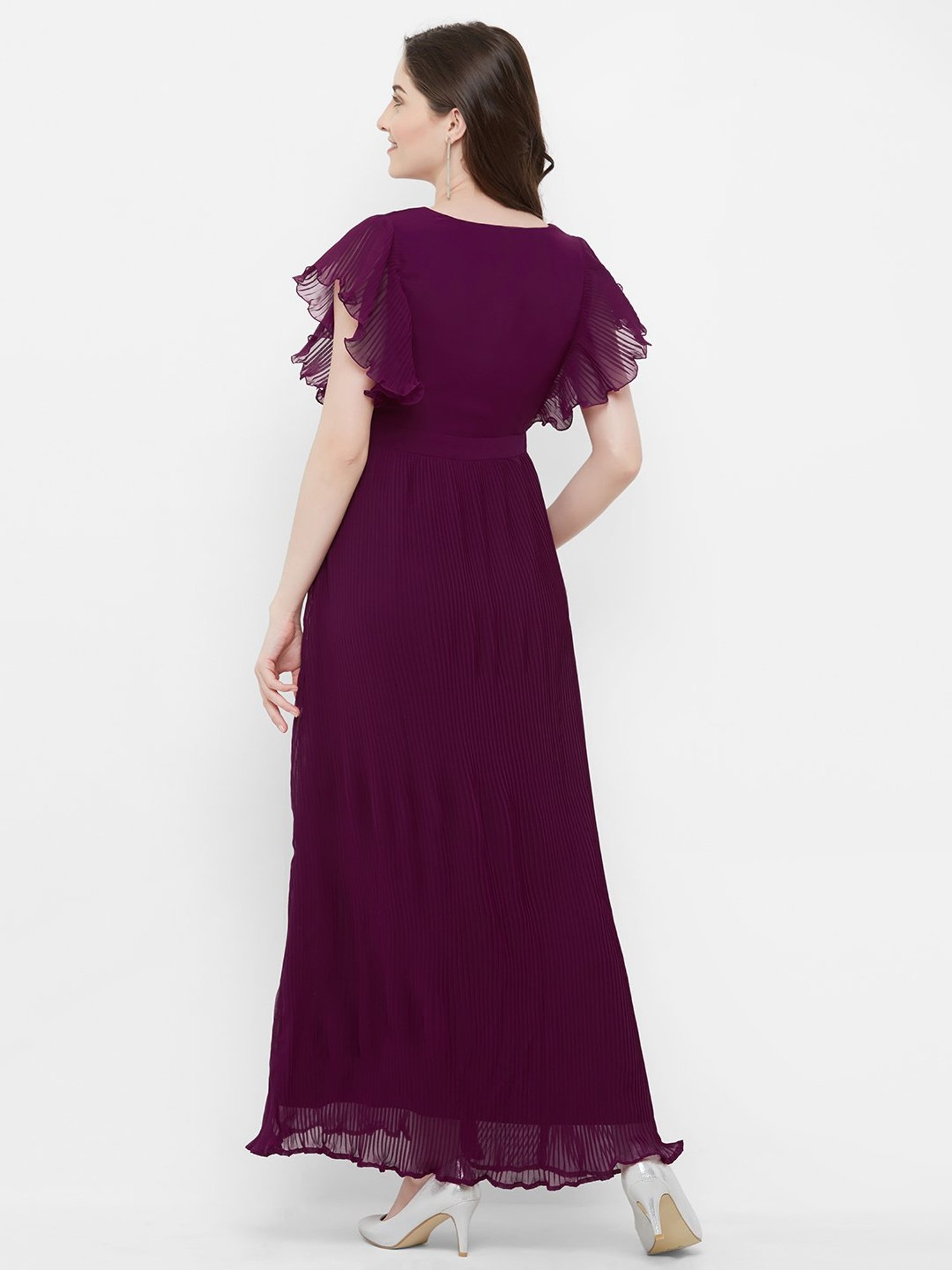Goddiva Lurex Halterneck Pleated Maxi Dress - Purple - Sale from Yumi UK