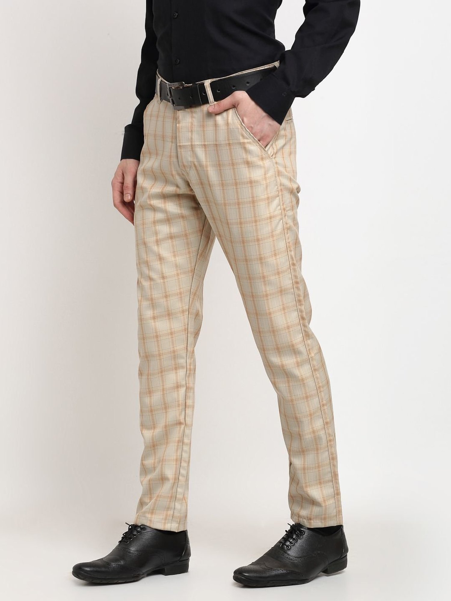 Slim Fit trousers - Beige/Checked - Men | H&M