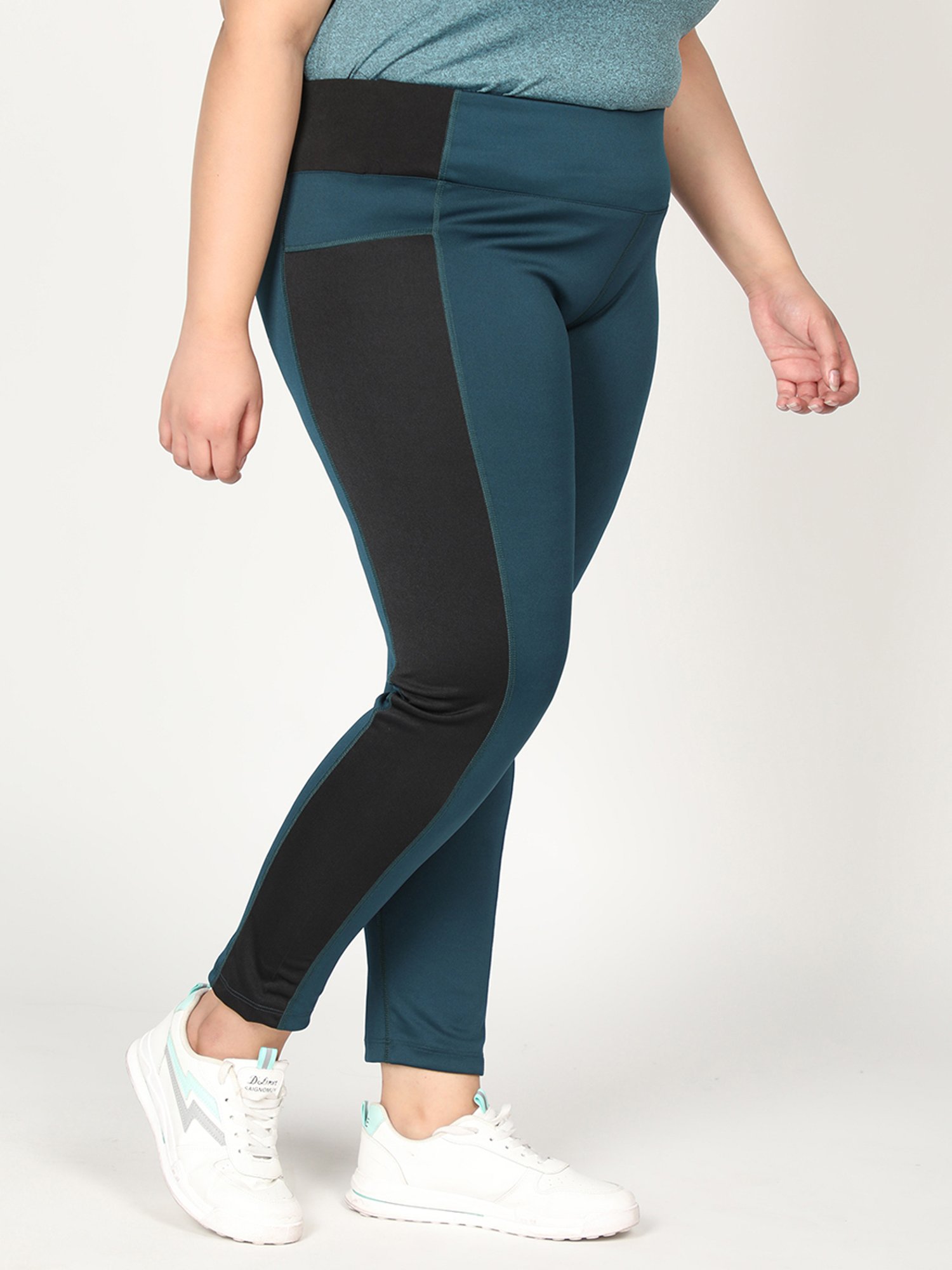 Buy Chkokko Teal Blue Color-Block Workout Leggings for Women