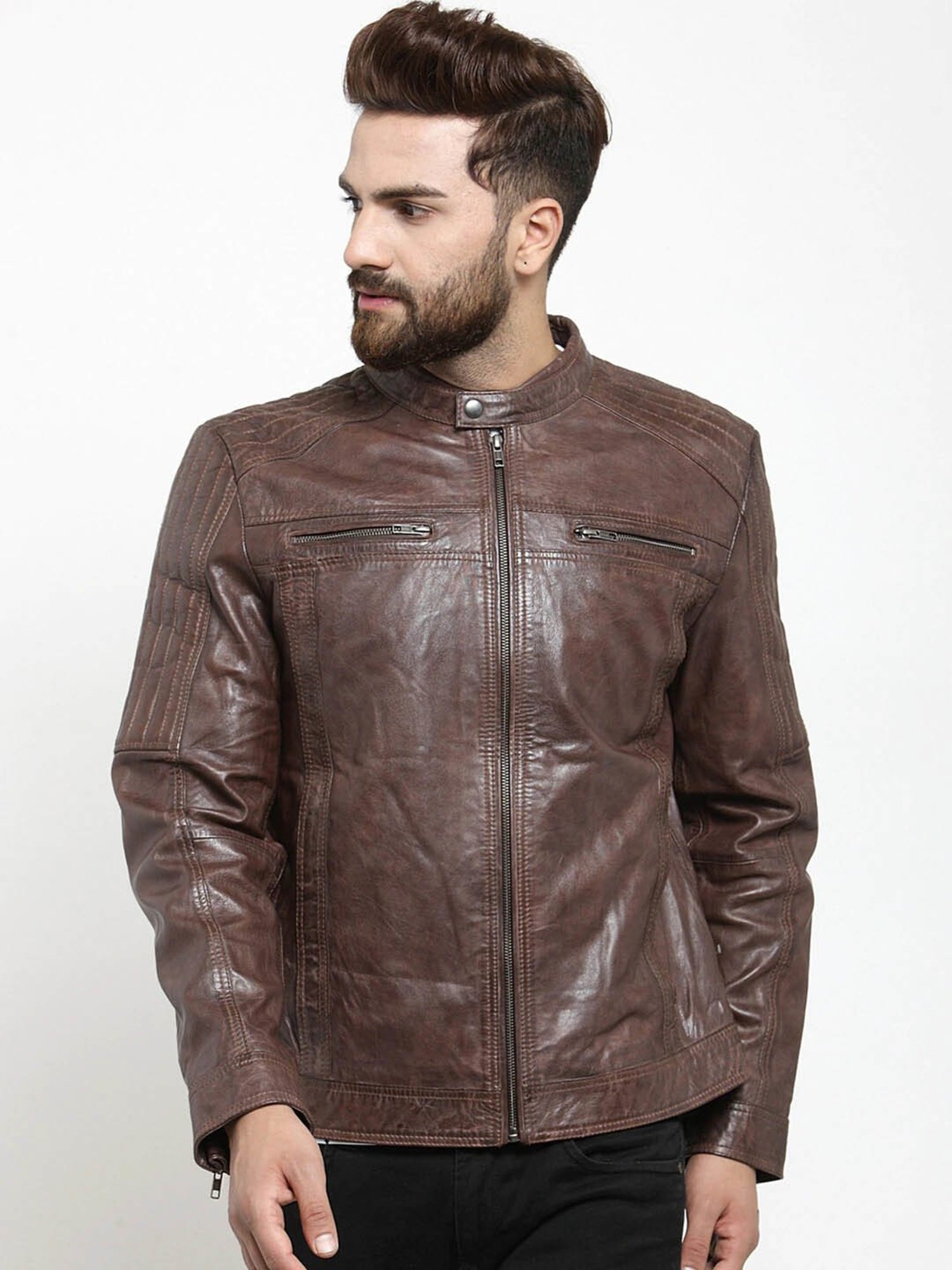 Buy Teakwood Leathers Men Tan Genuine Leather Biker Jacket - Jackets for  Men 14543230 | Myntra