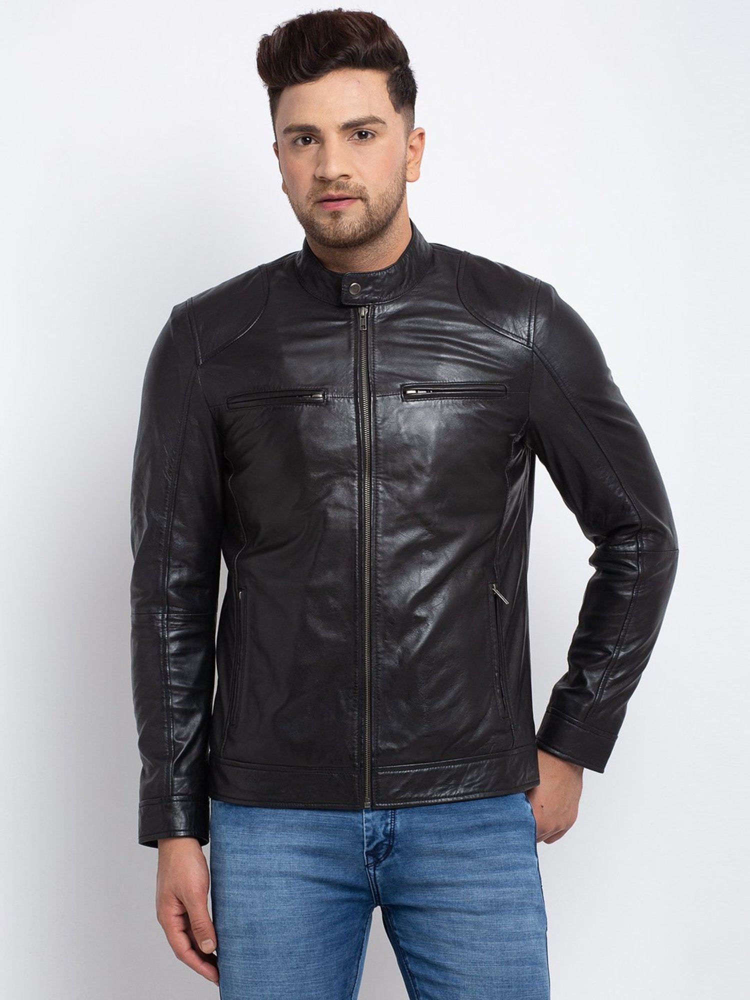 Buy Leather jacket for men fur collar black (XS) at Amazon.in