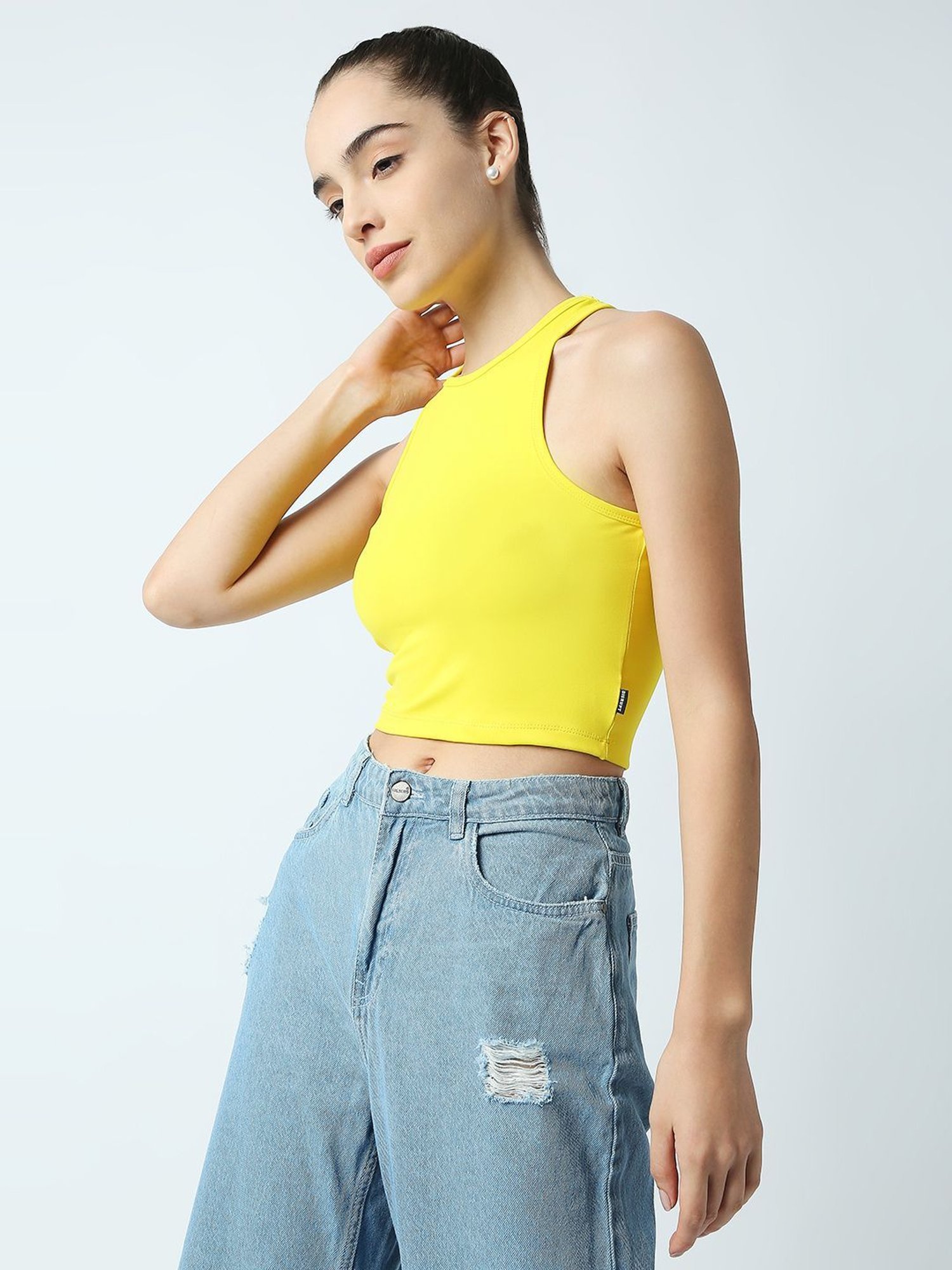 Women Casual Yellow Eye Printed Sleeveless Halter Neck String Knot Crop Top  at Rs 175/piece, Women Crop Top in New Delhi