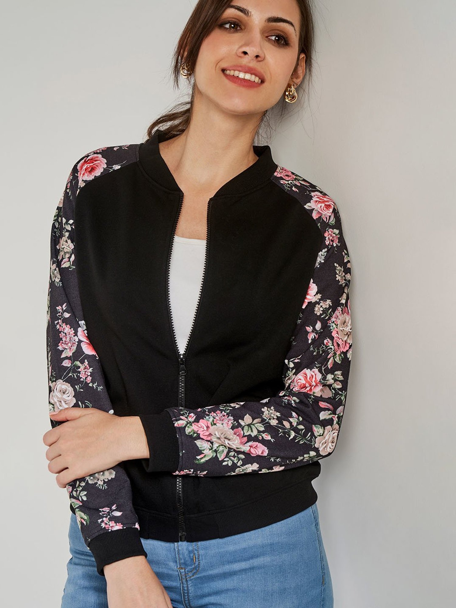 Black floral outlet bomber jacket womens