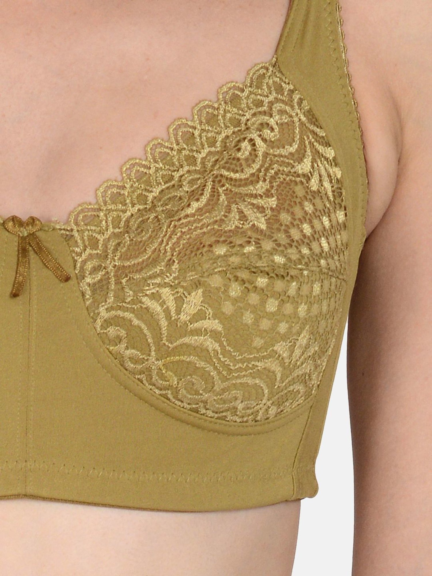 mod & shy Brown Cotton Lace Work Seamless Bra