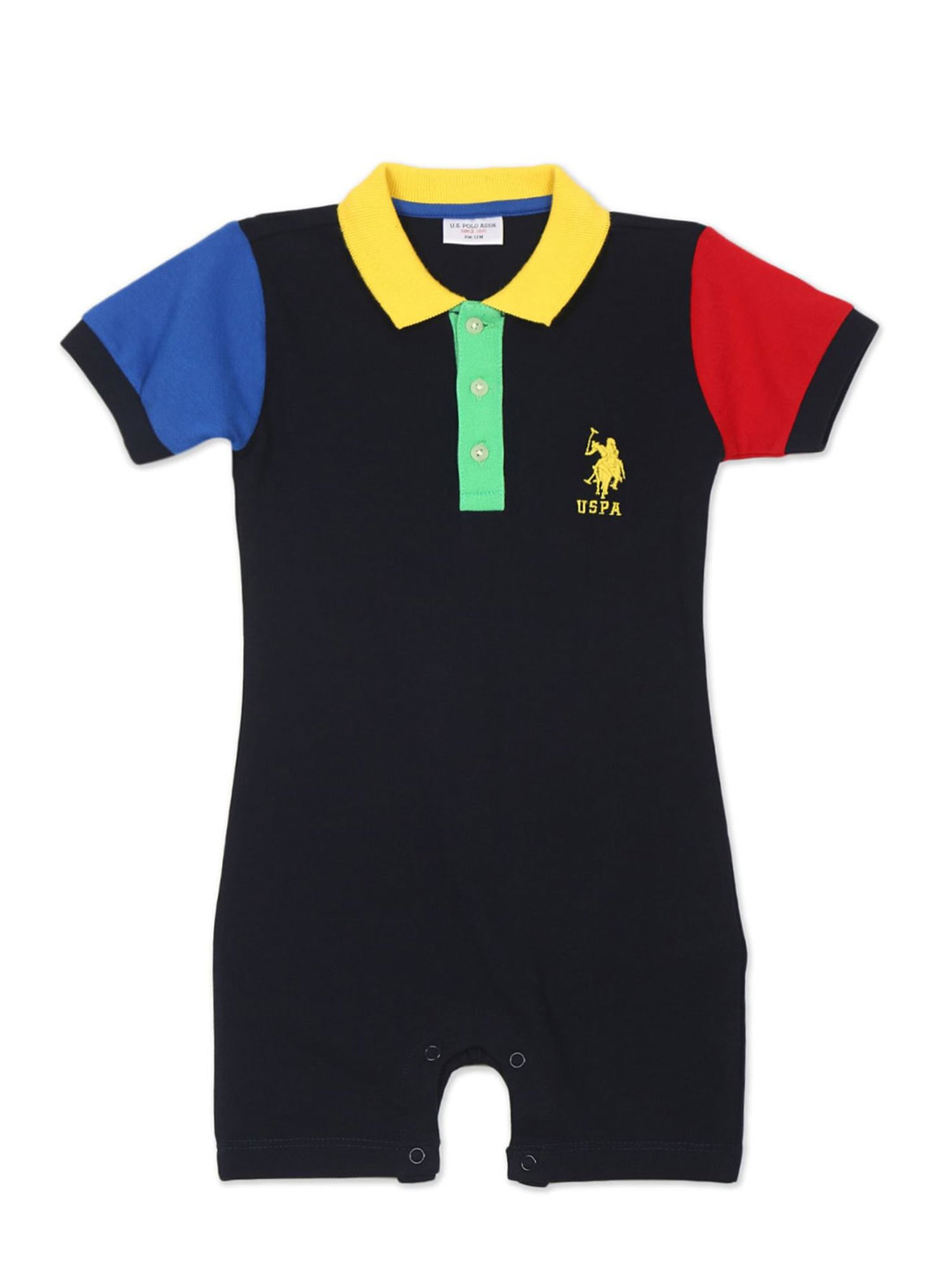 Buy Polo Kids Black Color Block Romper for Infants Boys
