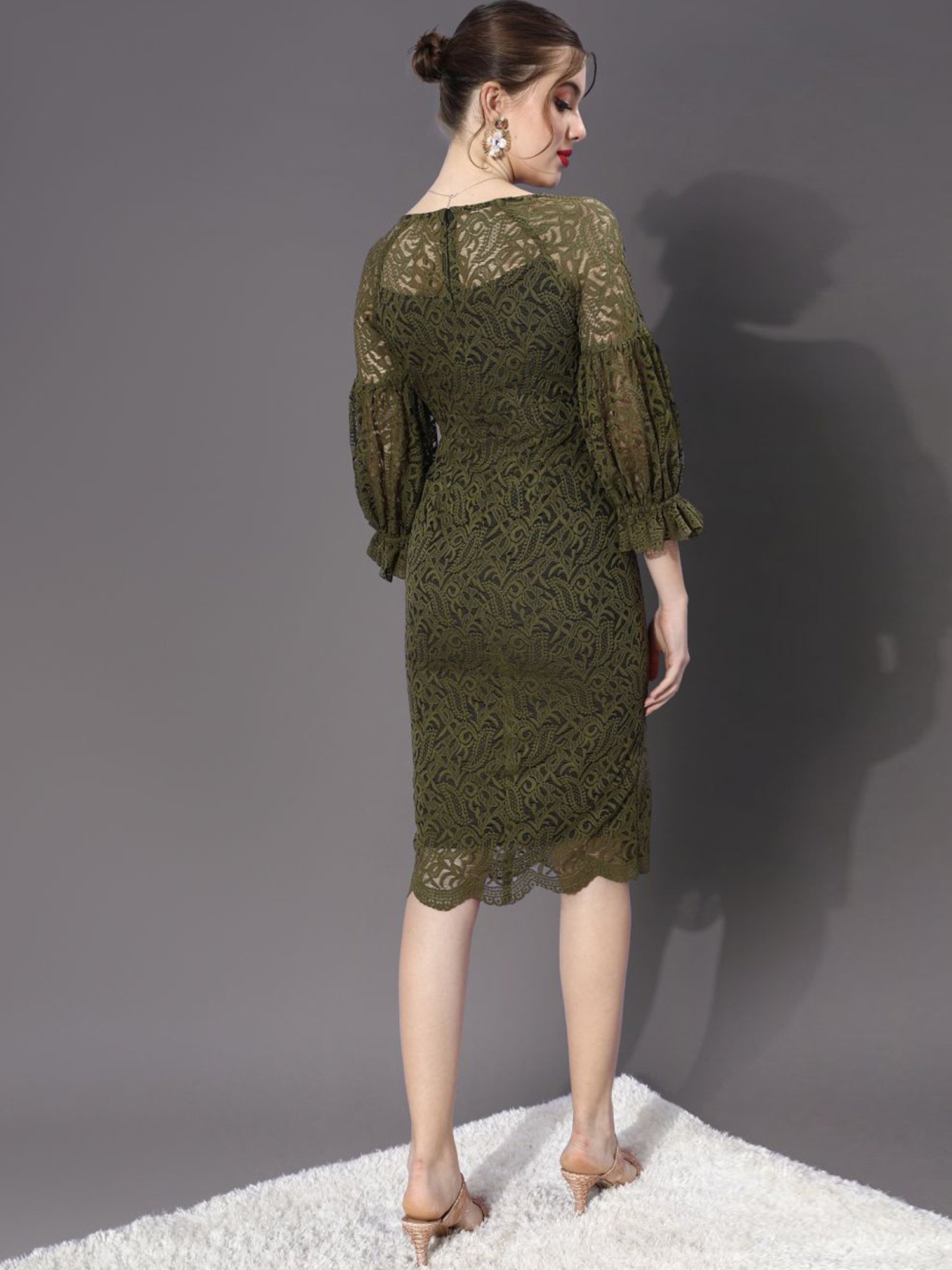 Buy Miss Chase Olive Green Lace Work Shift Dress for Women Online @ Tata  CLiQ