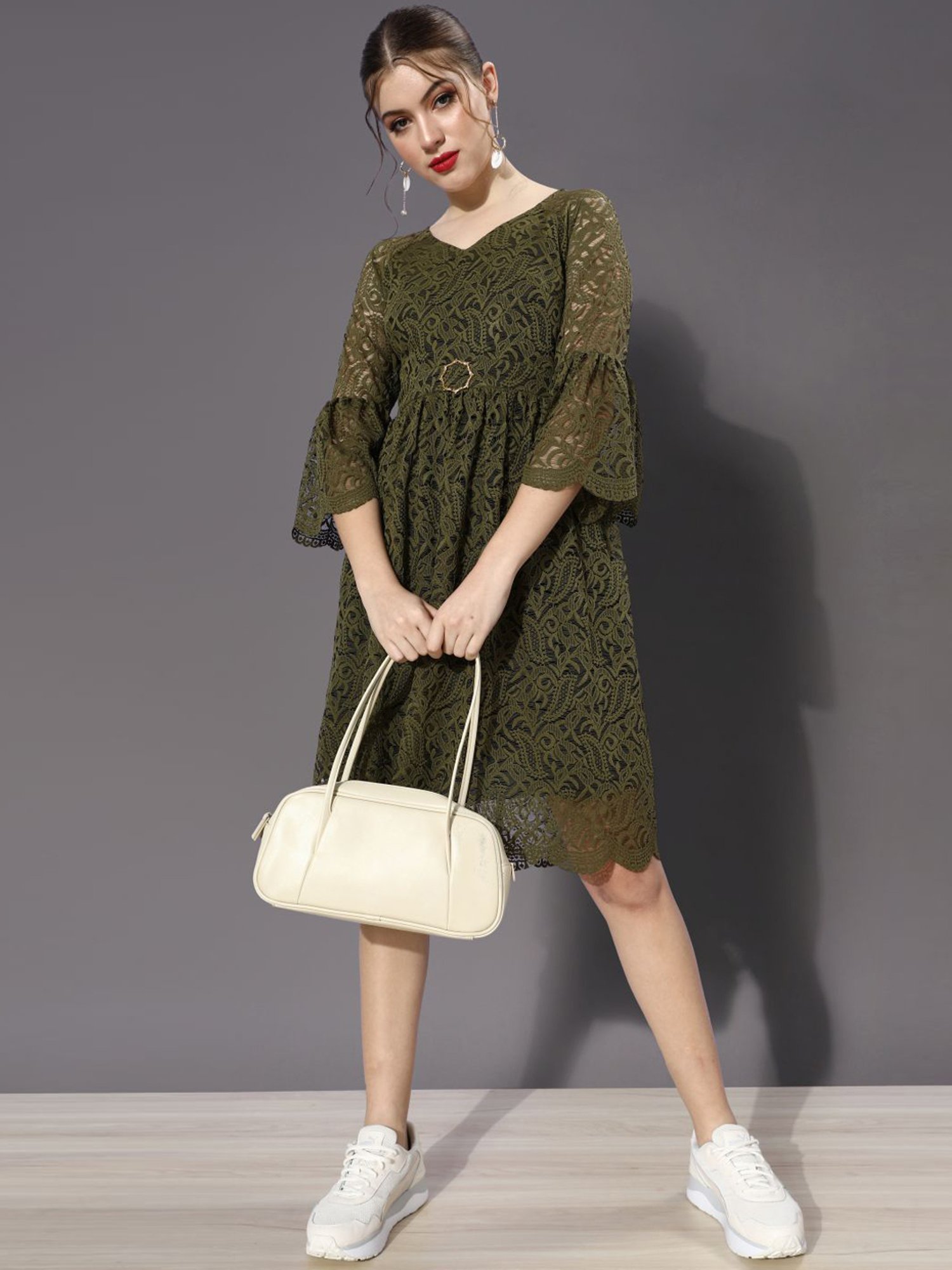 Buy Miss Chase Olive Green Lace Work Shift Dress for Women Online @ Tata  CLiQ