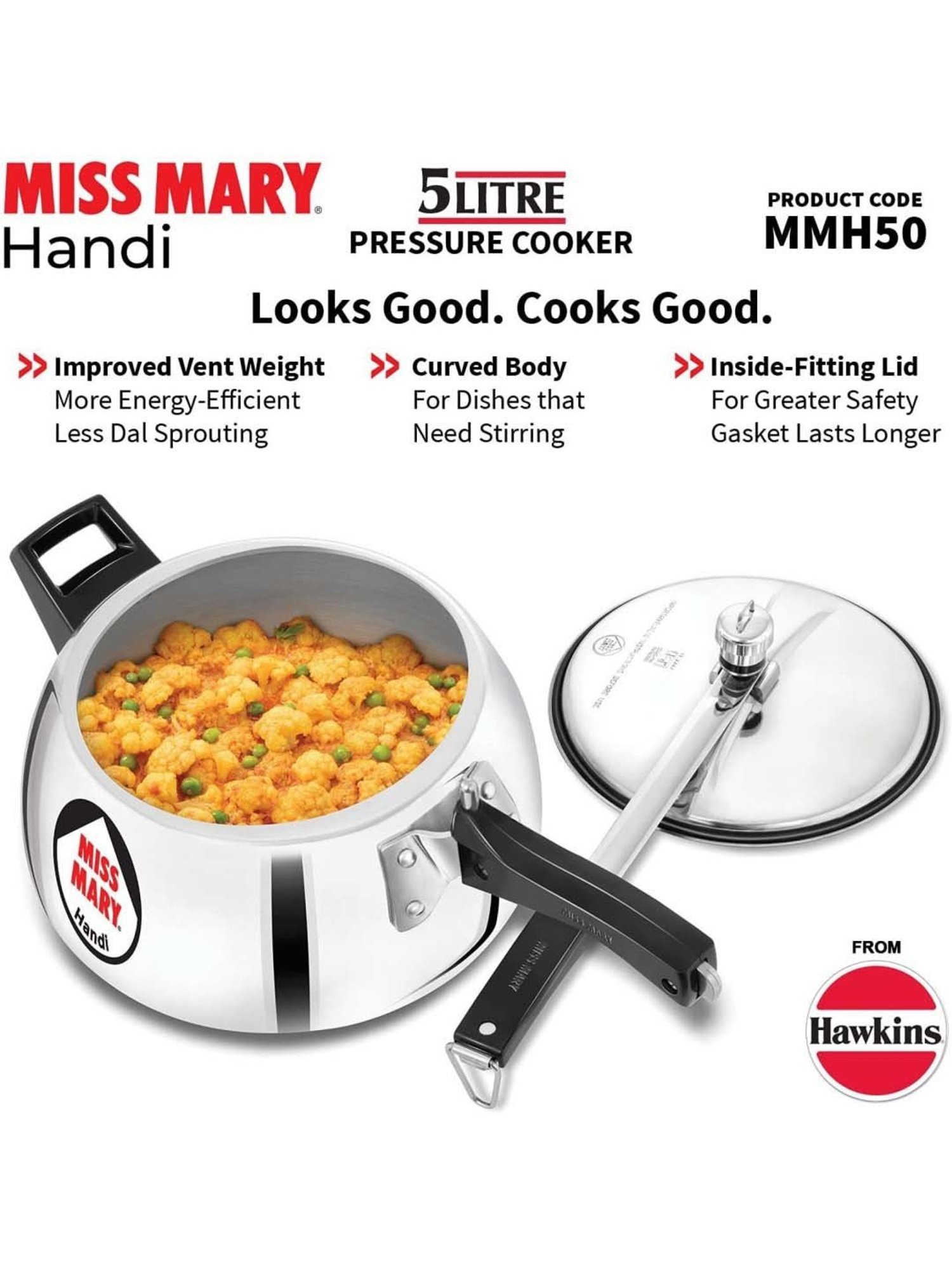 Buy Hawkins Miss Mary Silver 38.5 cm Pressure Cooker 5 L Set of 1 at Best Price Tata CLiQ