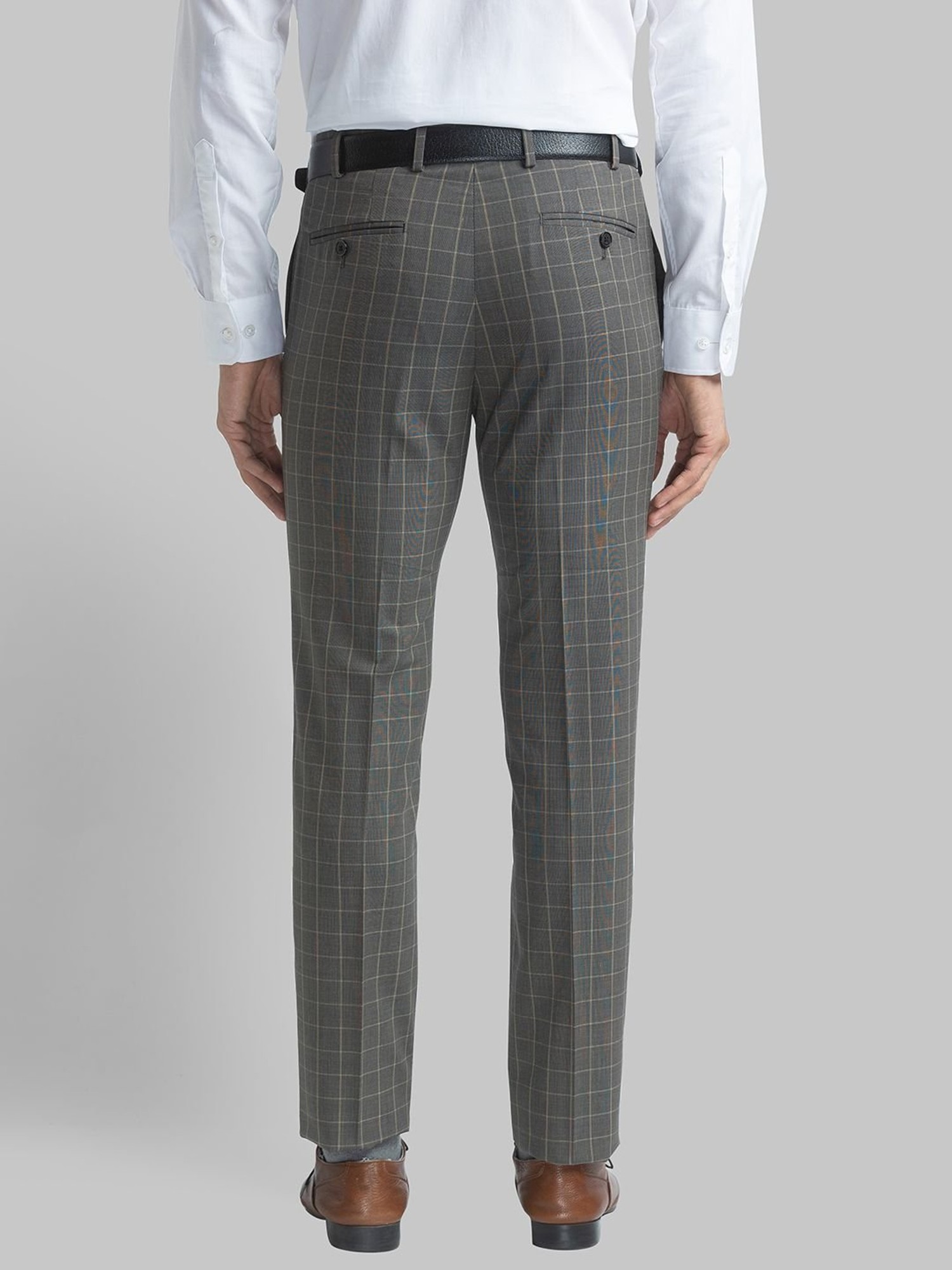 Buy Men Light Grey Plain Check Pants Online In India