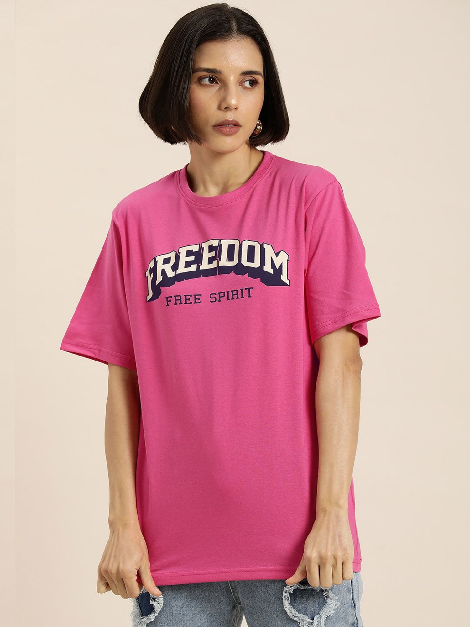 Buy Dillinger Light Pink Cotton T-Shirt for Women Online @ Tata CLiQ