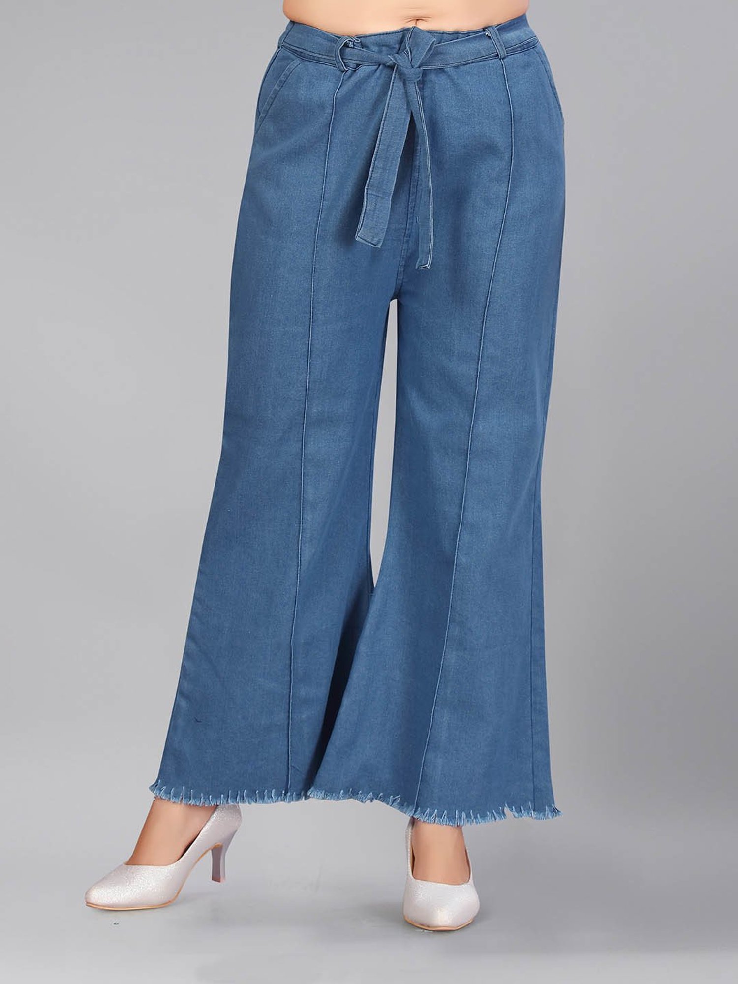 Buy Women Jeans High Waist Wide Leg Denim Flare Loose Jeans Palazzo Office  Lady Retro Jeans Long Pants with Belt Online at desertcartINDIA