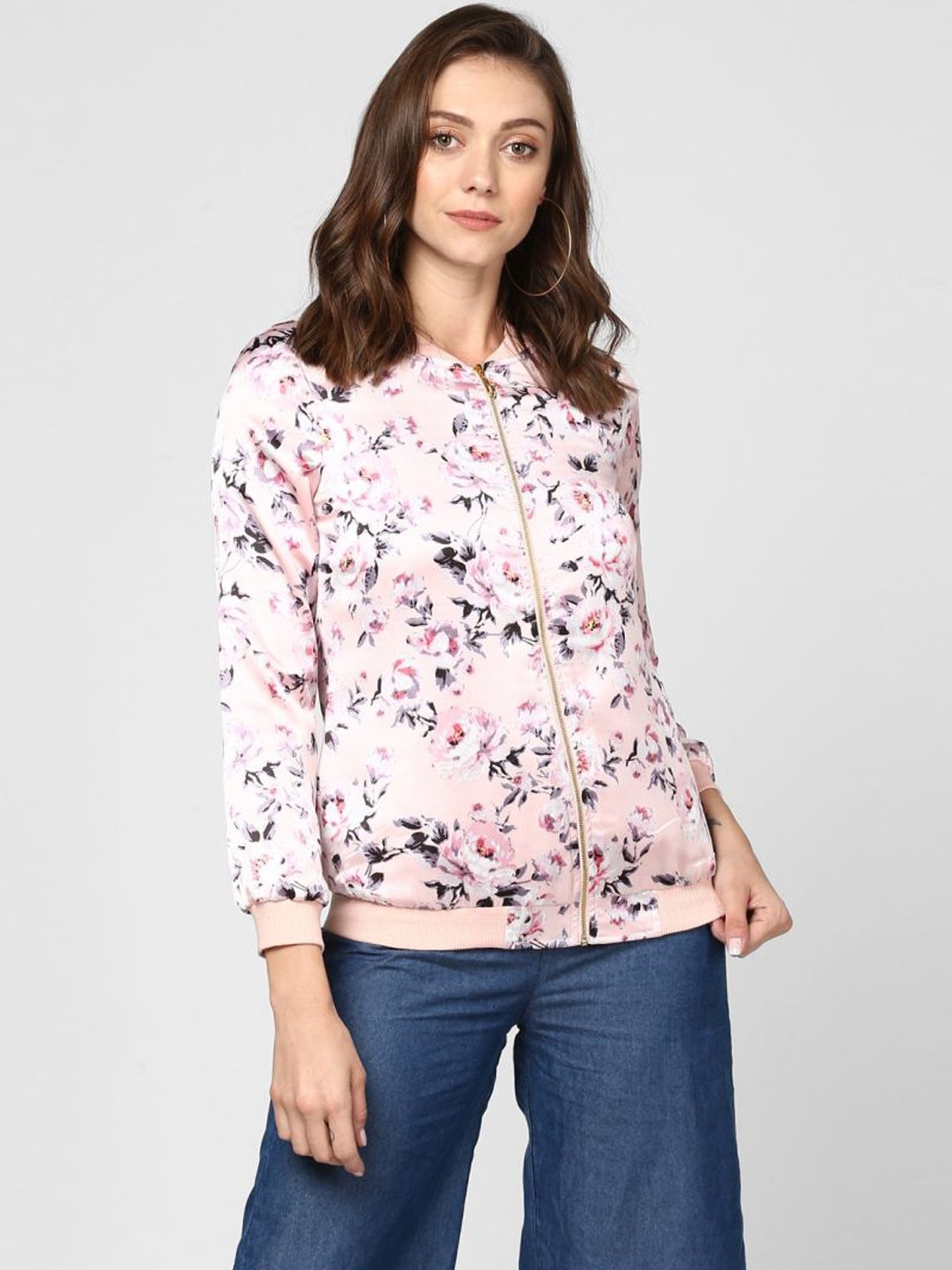 Pink floral outlet bomber jacket