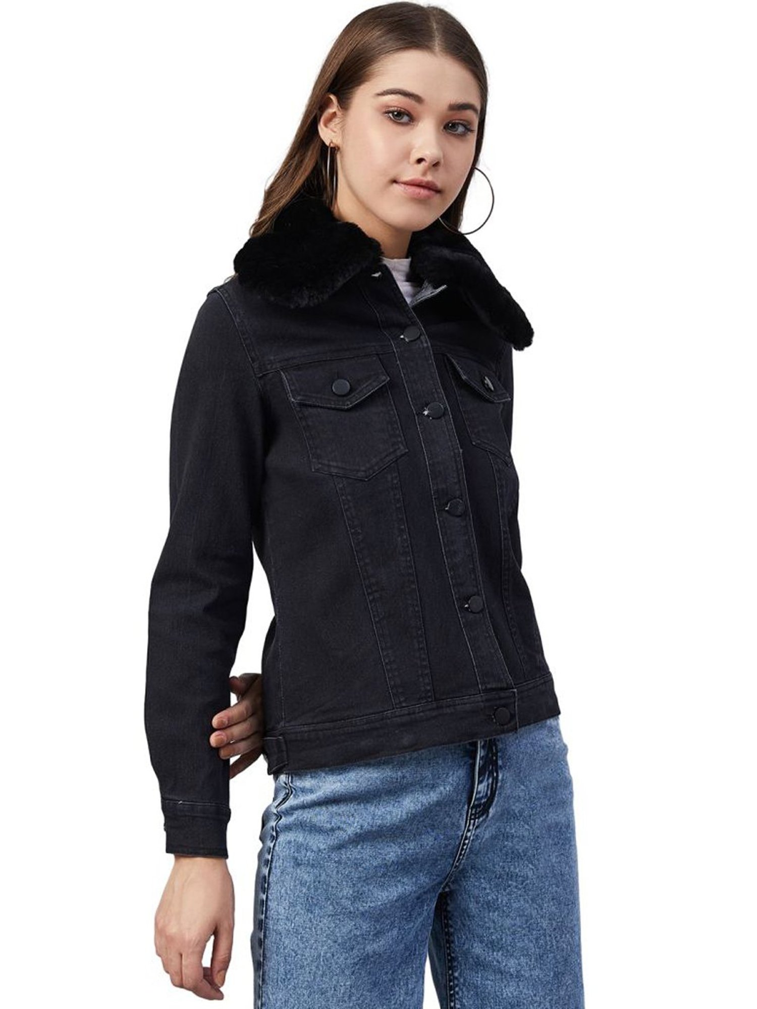 Buy iQKA Women Plus Size Casual Denim Jacket Boyfriend Oversized Zipper  Washed Jean Coat(Blue,XX-Large) at Amazon.in