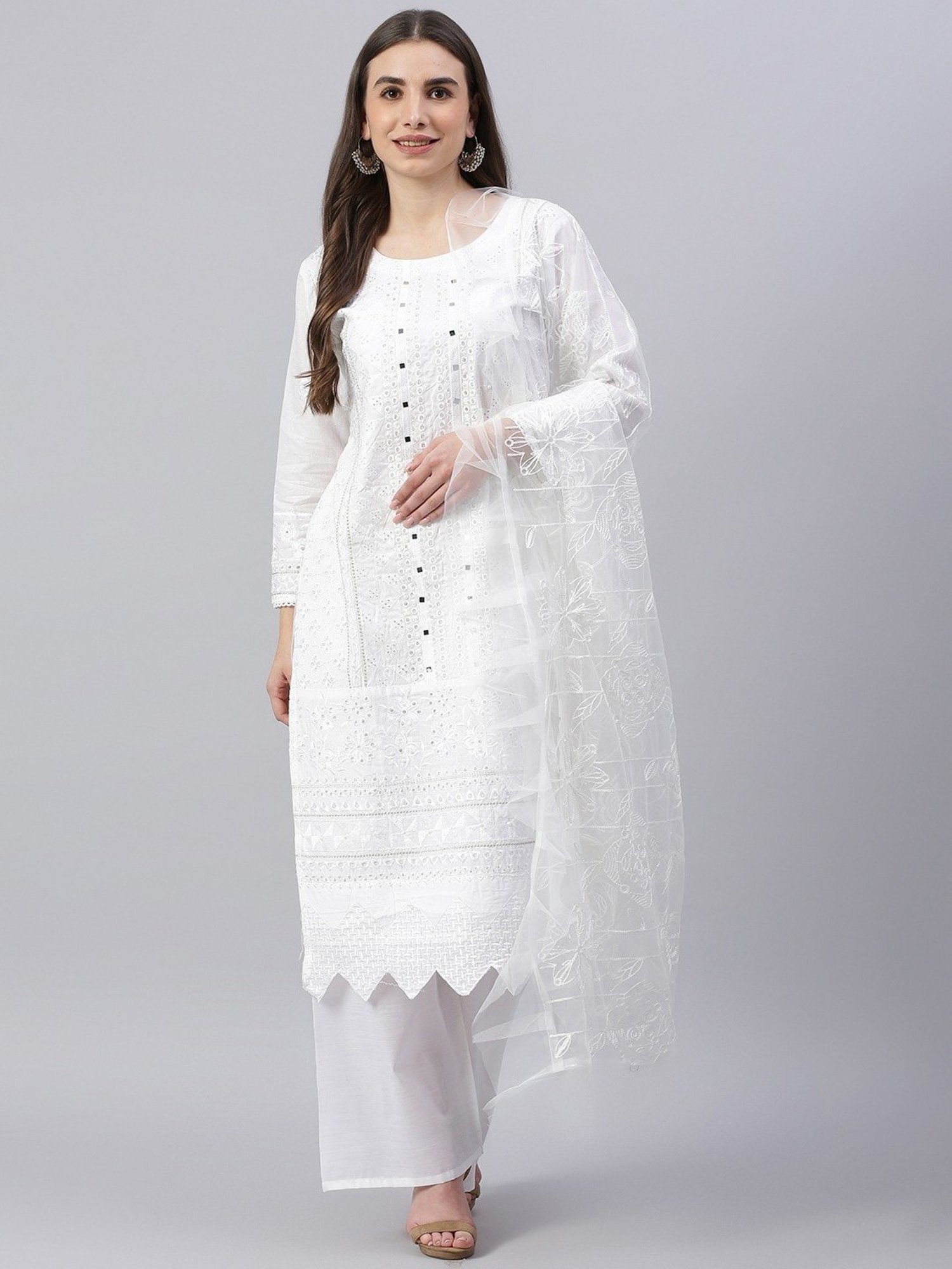 Buy Readiprint Fashions Women Cotton Fabric White Chikankari