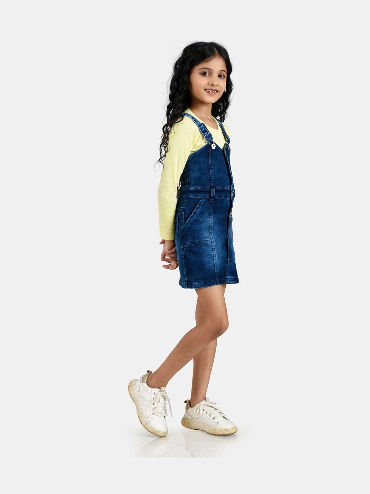 Budding Bees Kids Blue Solid Full Sleeves Dungaree dress