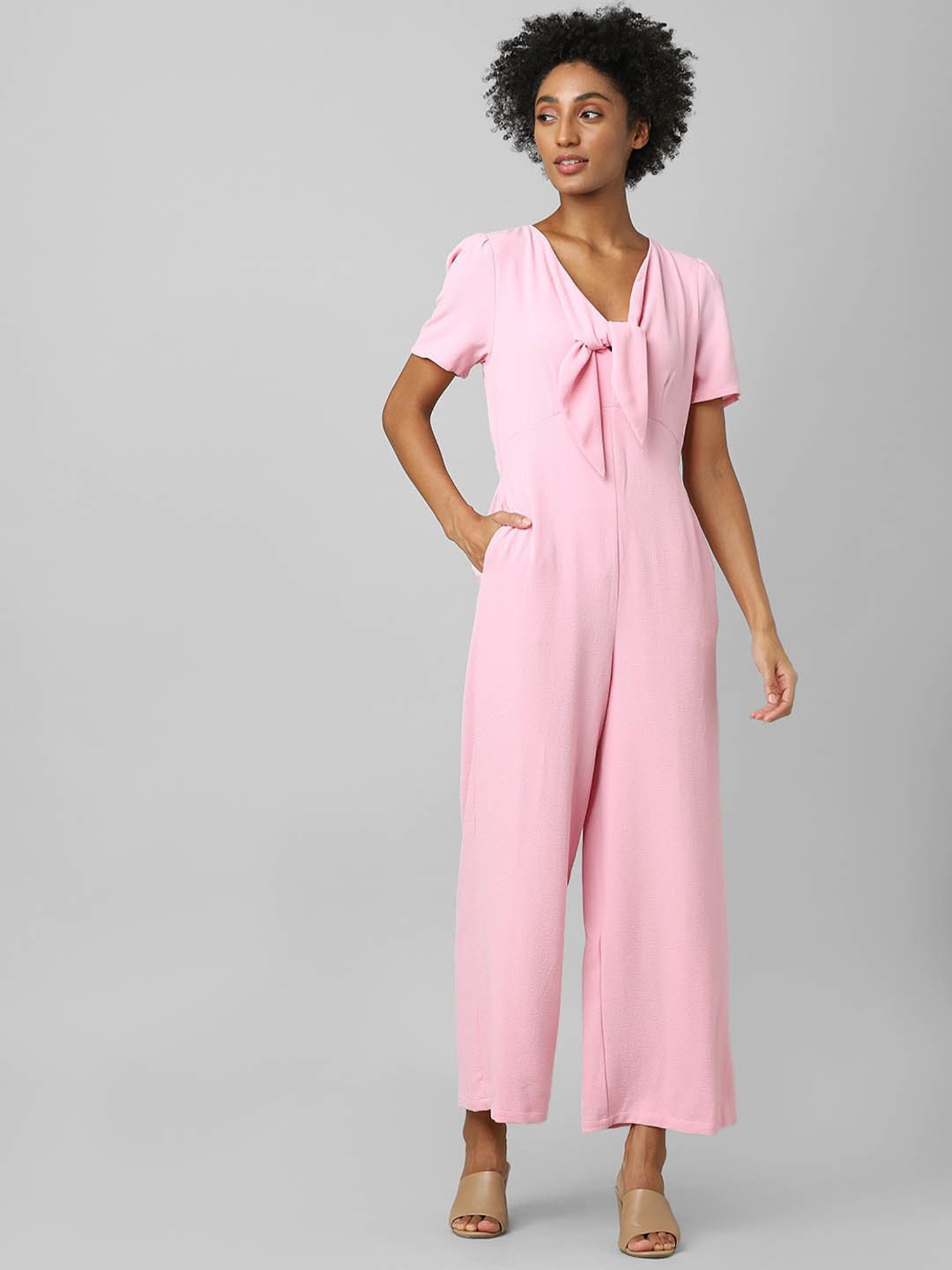 Women's Pink Solid Jumpsuits