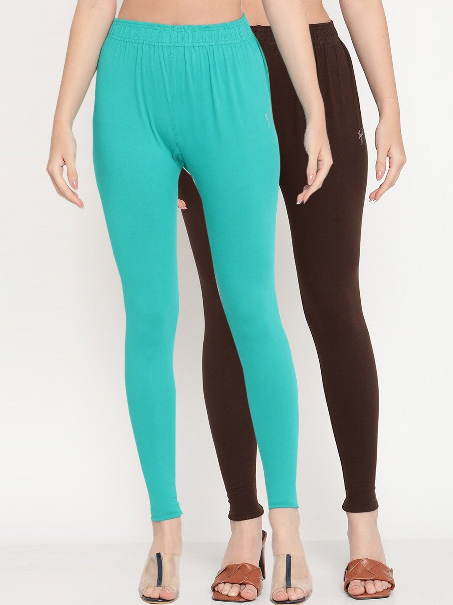 Buy TAG 7 Turquoise & Brown Cotton Leggings - Pack Of 2 for Women Online @  Tata CLiQ
