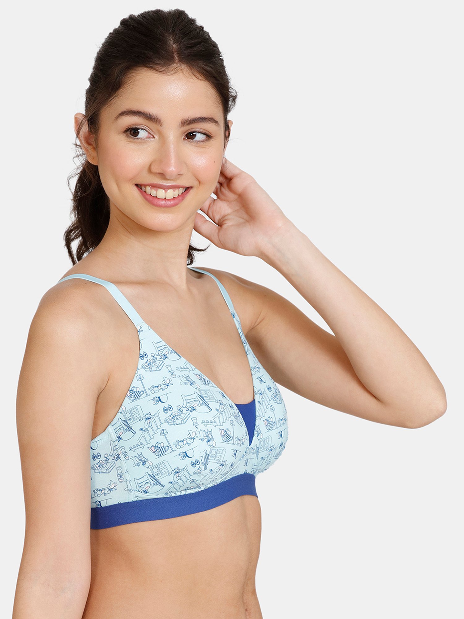 Buy Zivame Blue Printed Wireless T-Shirt Bra for Women's Online