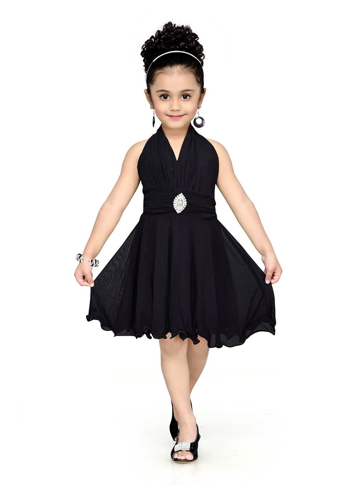 Girl's Elegant Puff Sleeve Dress Black Purple Evening Dress - Temu