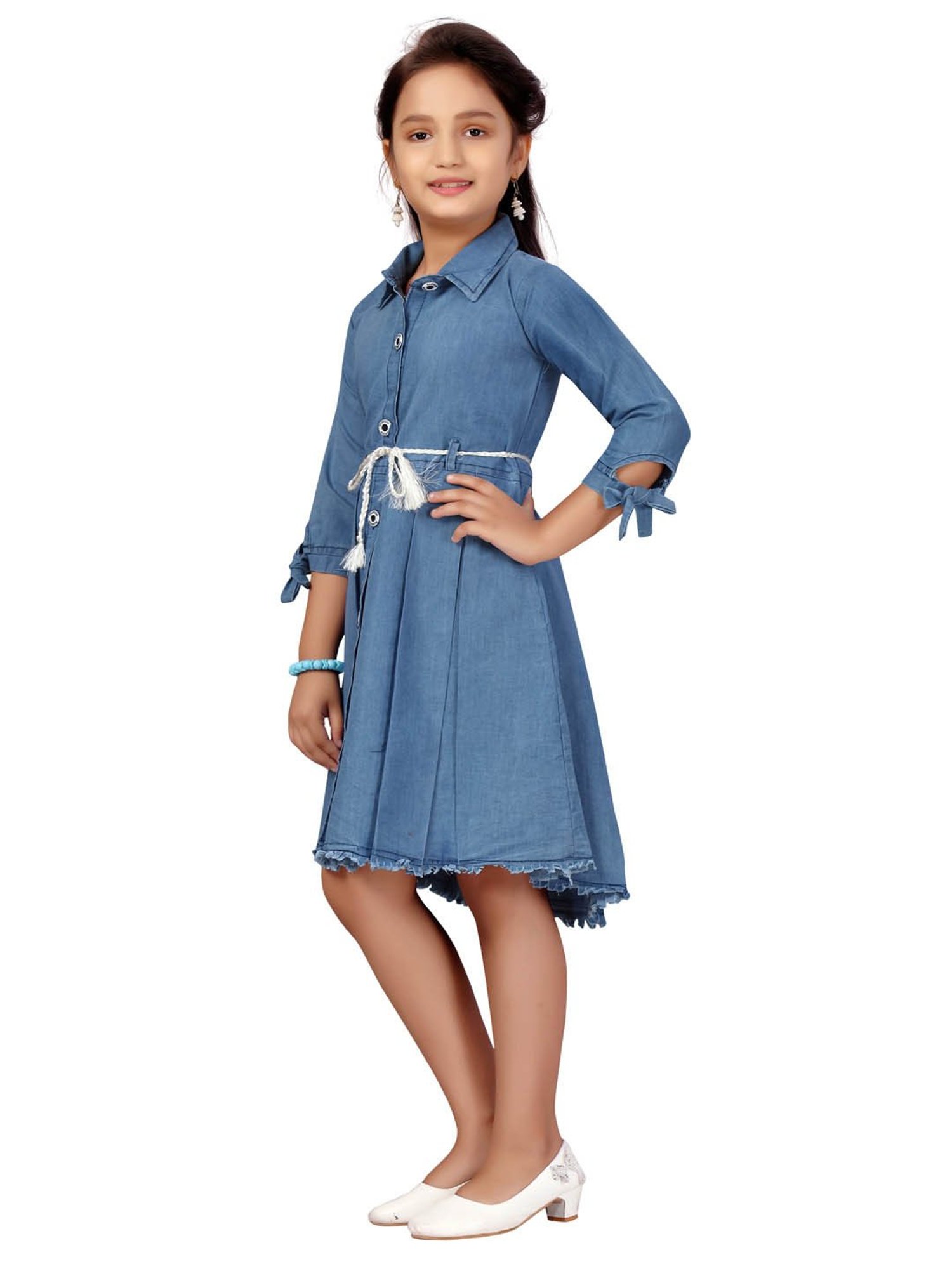 Buy ANGEL & ROCKET Denim Solid Cotton Round Neck Girls Party Dress |  Shoppers Stop
