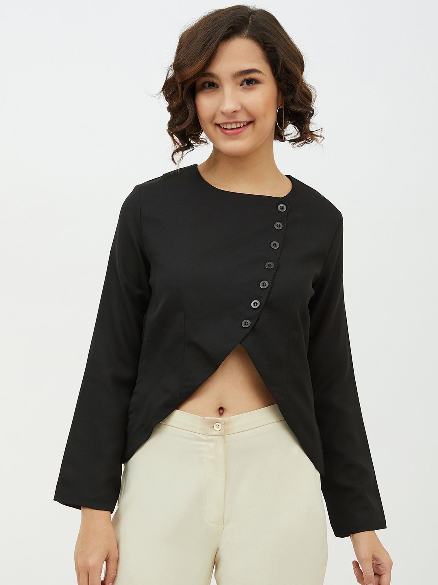 Women's Short Sleeve Belly Cut Out Crop Top- Black – Stylestone