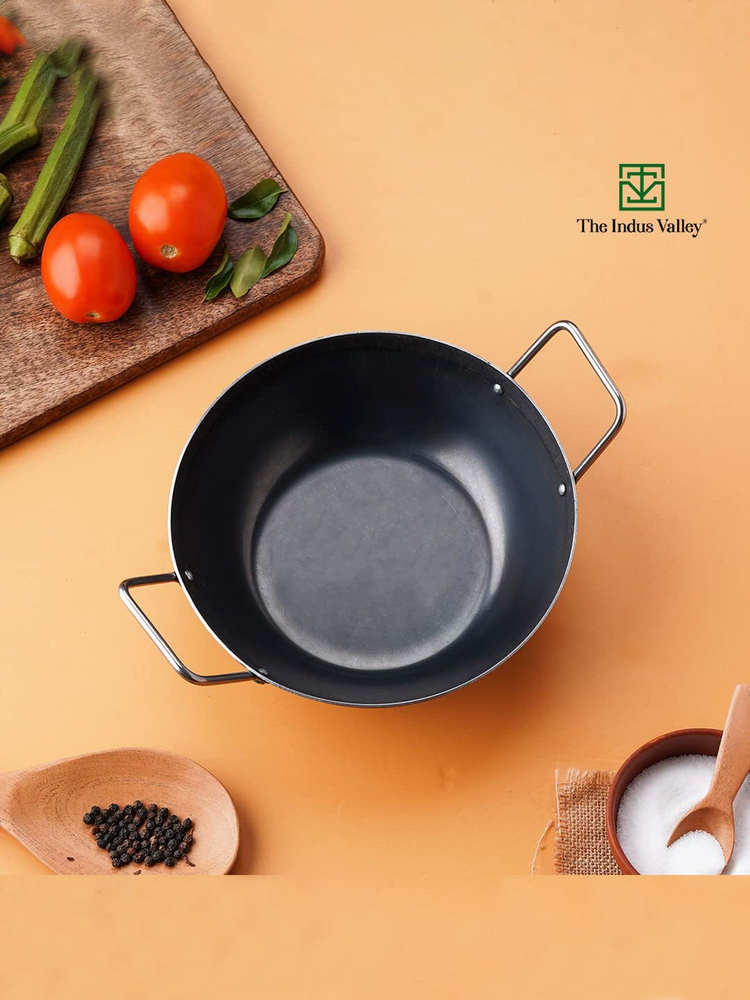 Cast Iron Kadhai Wok for Cooking (Pre-Seasoned, Smooth) by Indus Valley