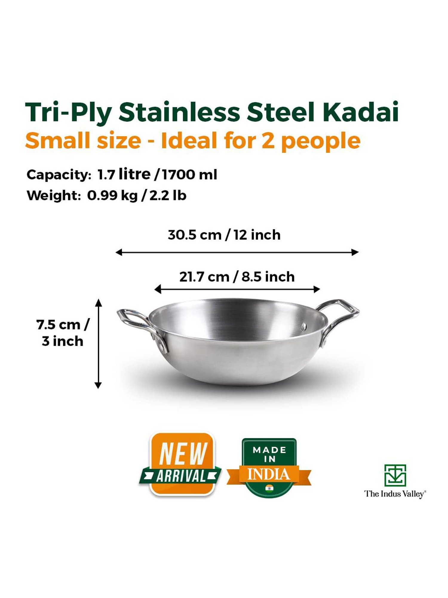 Buy Best Triply Stainless Steel kadai/kadhai Online - The Indus Valley