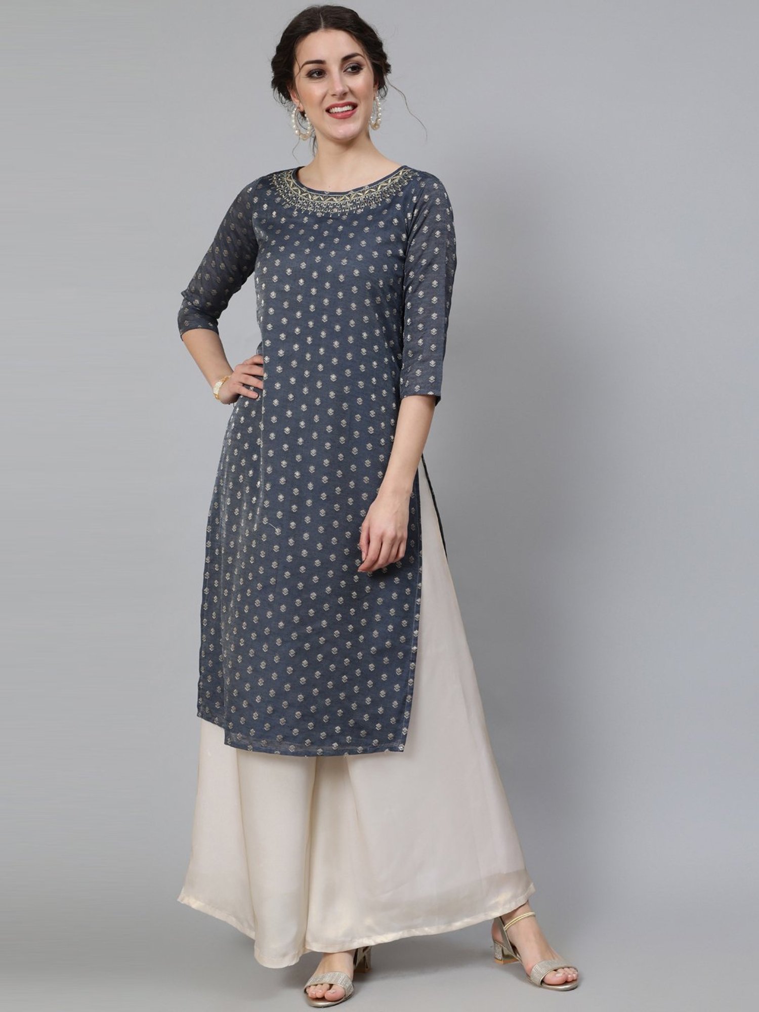 YU by Pantaloons Grey Printed A Line Kurta