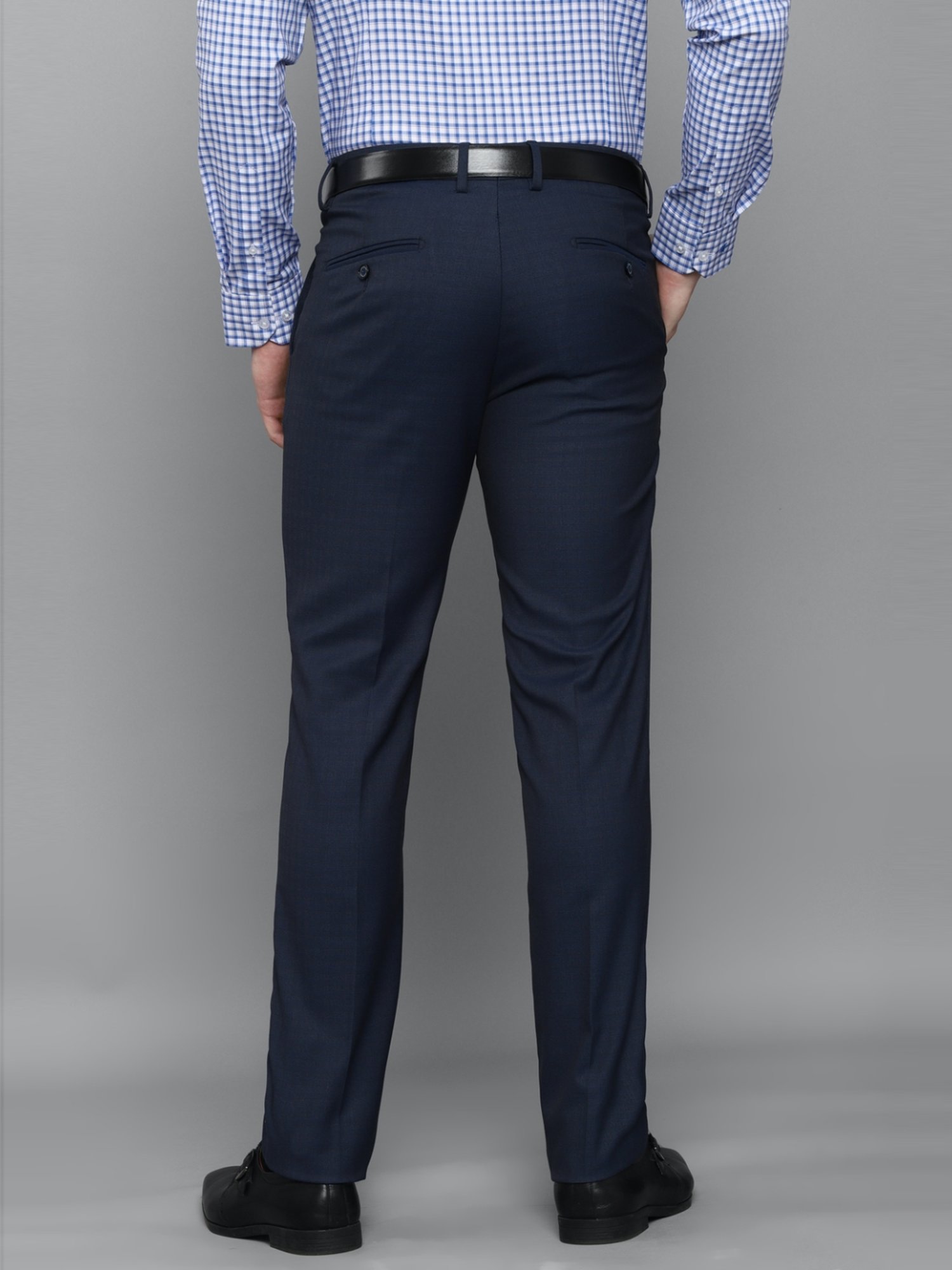 Buy Louis Philippe Men Grey Slim Tapered Fit Check Flat Front Casual  Trousers online