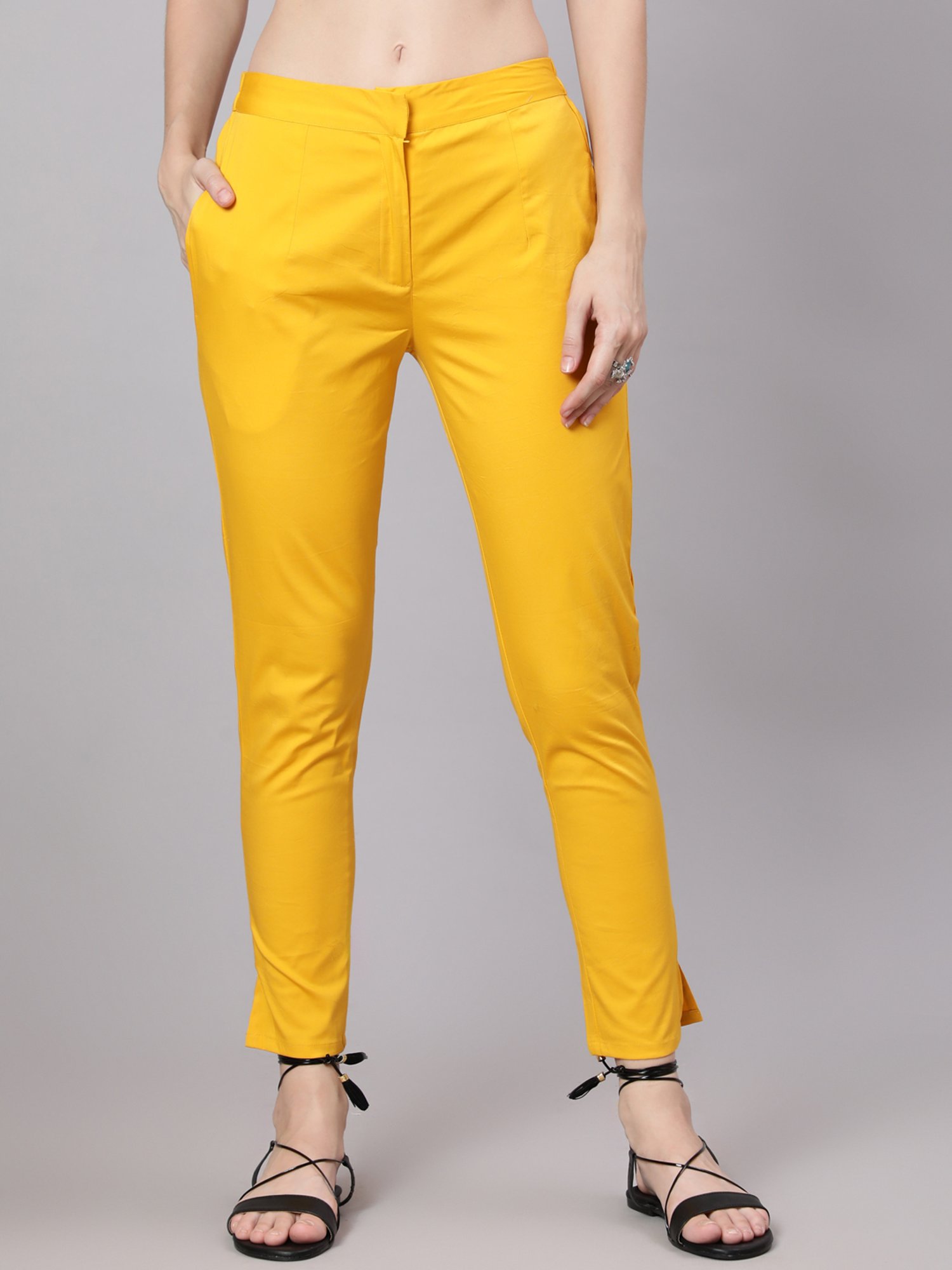 Buy Flying Machine Women Yellow Contrast Panel Vented Polyester Trousers   NNNOWcom