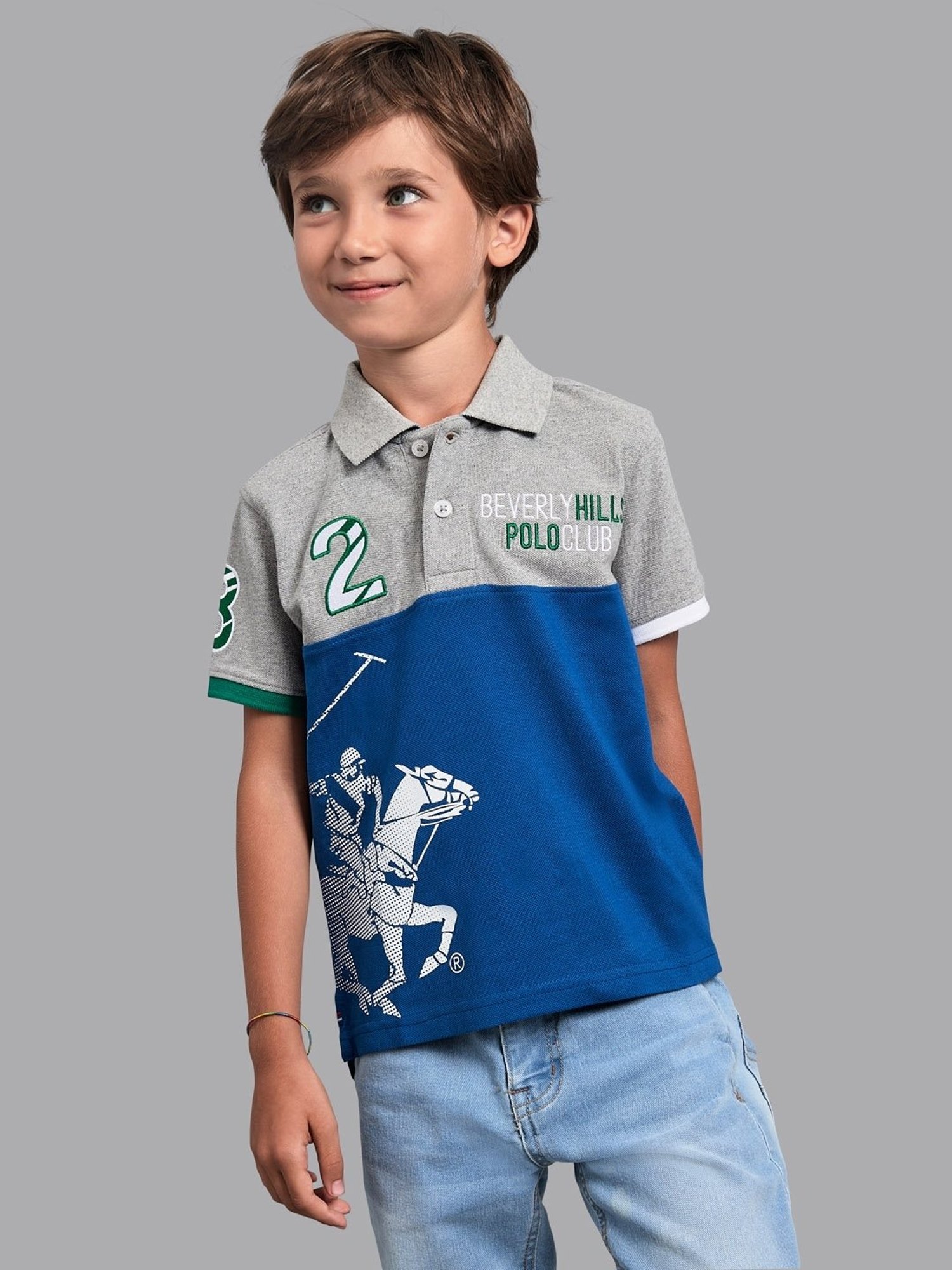 Buy Beverly Hills Polo Club Kids Grey Cotton Polo T Shirt for Boys