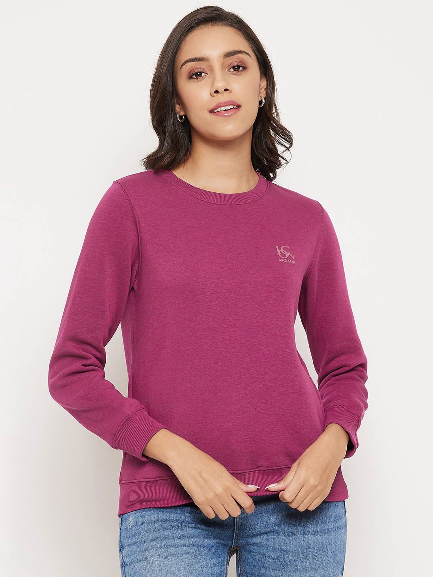 MADAME Pink Regular Fit Sweatshirt