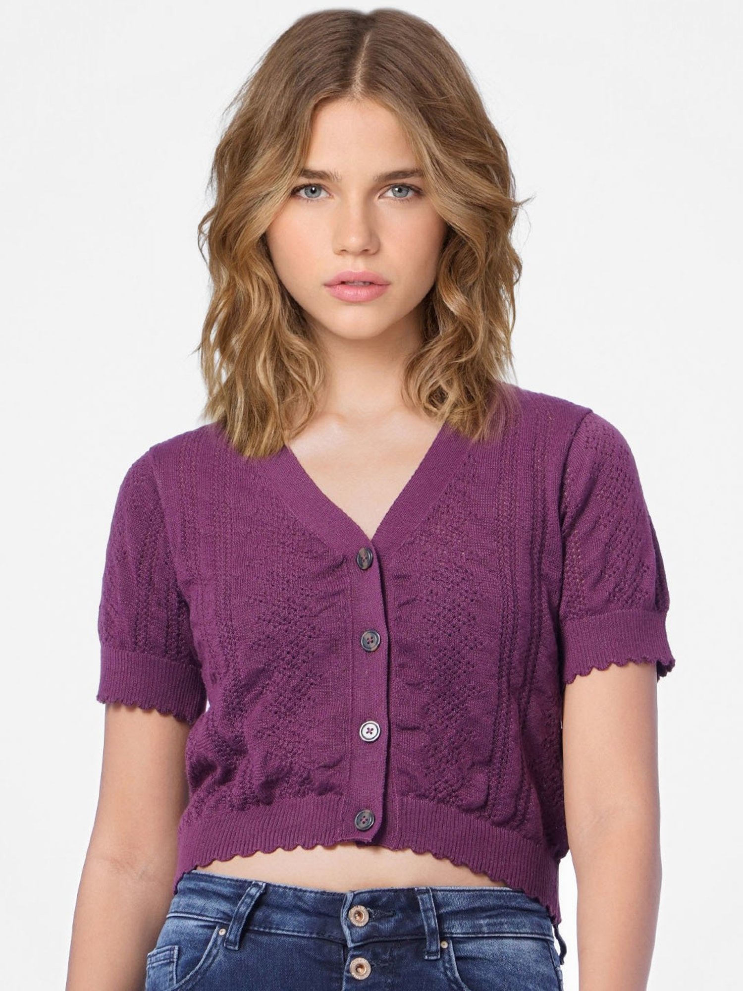 Purple crop clearance cardigan