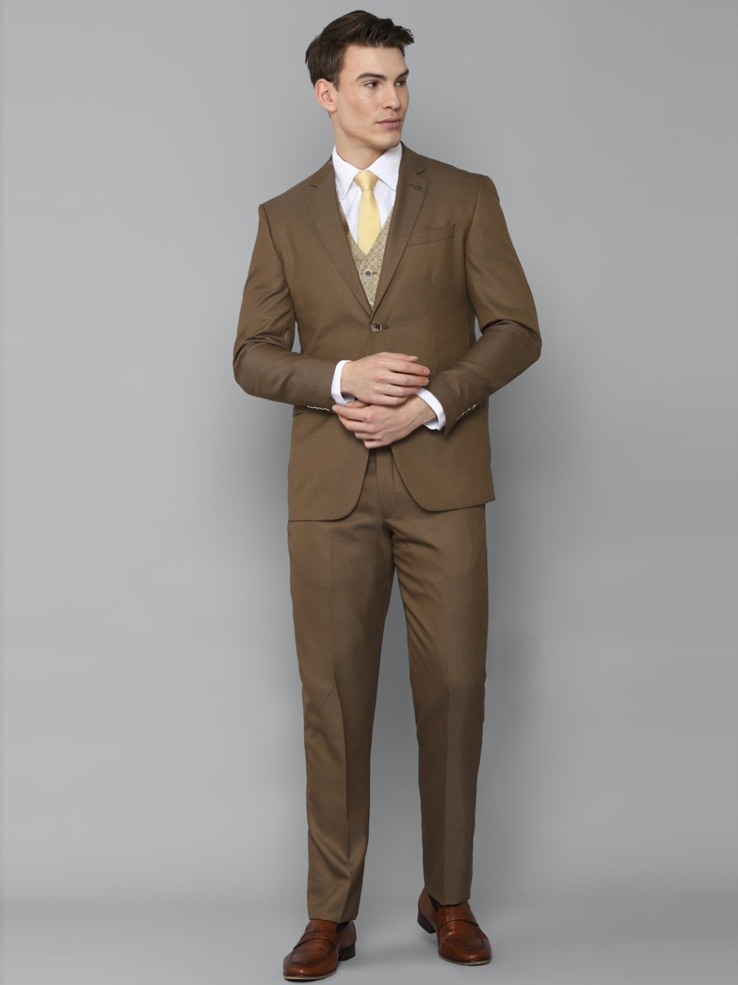 Buy Arrow Men Brown Tailored Regular Fit Patterned Three Piece Suit -  NNNOW.com