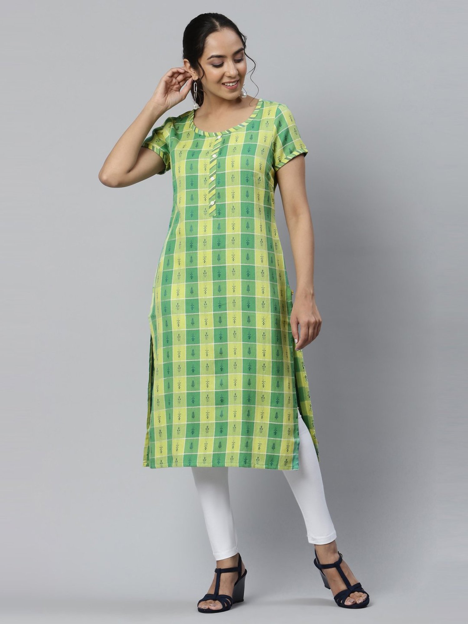Aurelia® Green Round Neck Women 3/4th Sleeves Printed Indian Flared Dress |  Shopee Singapore