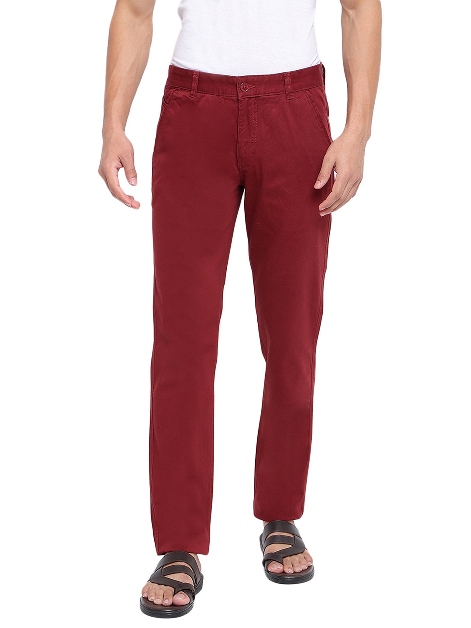 Buy GOGentlemens Outfitters Mens Skinny Fit Burgundy Coloured Solid  Cotton Stretch Pants for Leisure Wear  3036 at Amazonin