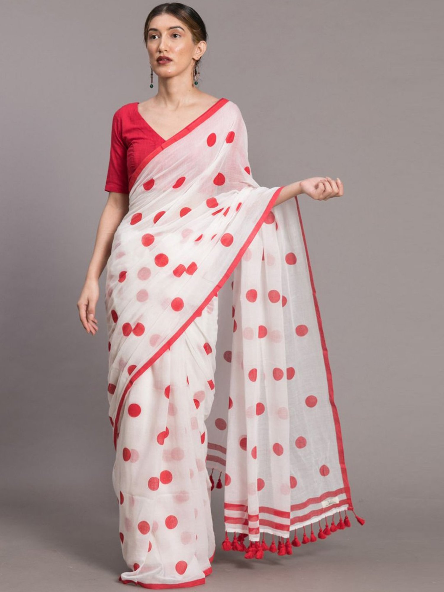 Buy Satrani Red & Black Polka Dots Saree With Unstitched Blouse for Women  Online @ Tata CLiQ