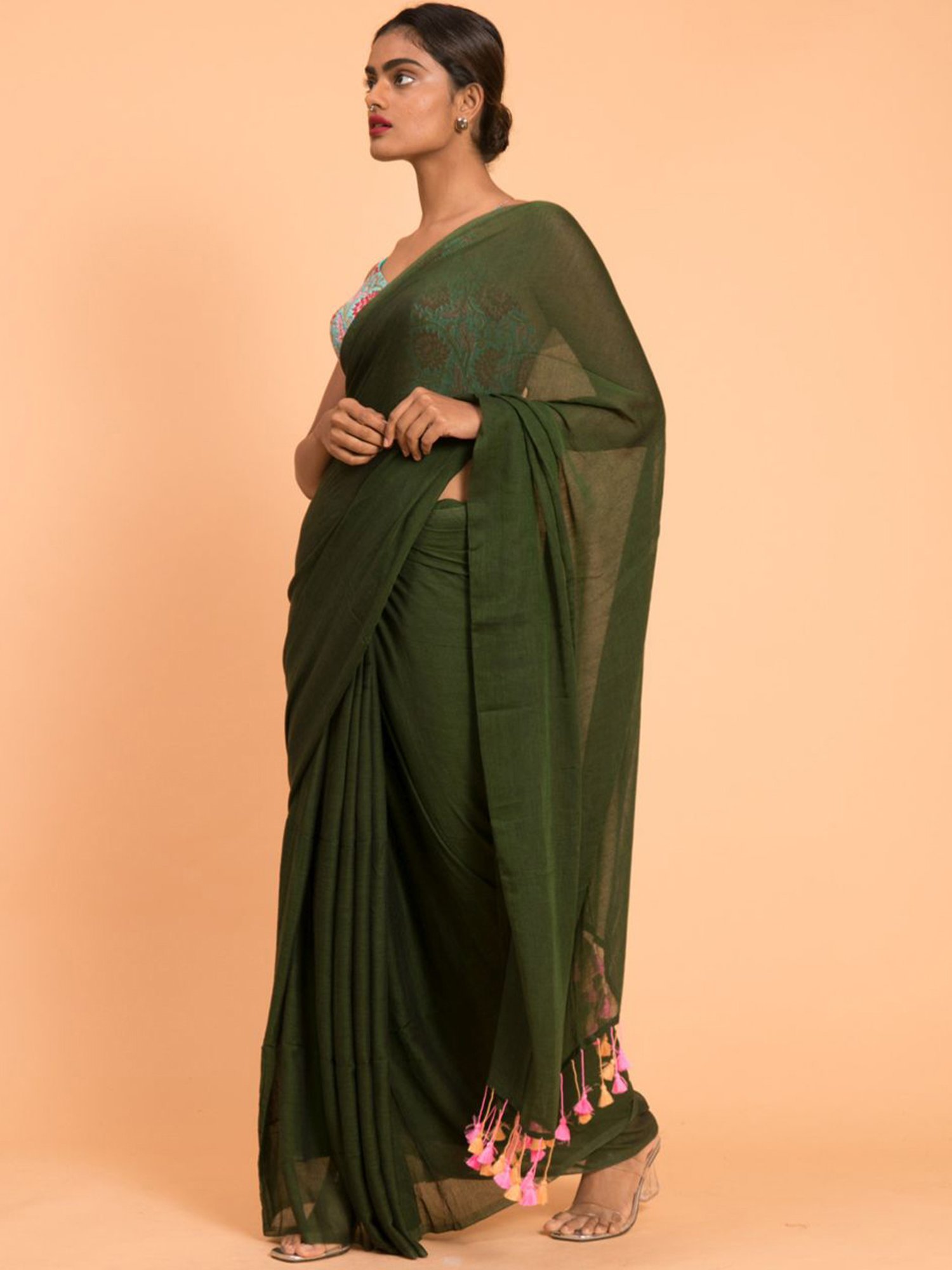 Buy online Women's Solid Dark Green Colored Saree With Blouse from ethnic  wear for Women by Hritika for ₹889 at 59% off | 2024 Limeroad.com